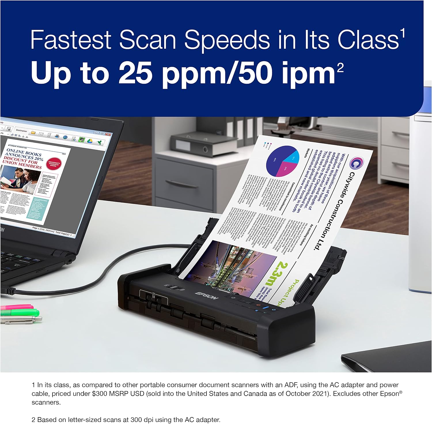Epson Workforce ES-200 Color Portable Document Scanner with ADF for PC and Mac Sheet-fed, Duplex Scanning,Black