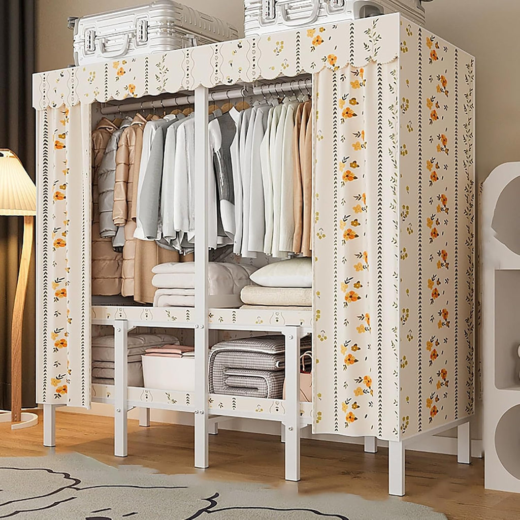 Foldable Clothe Rack with Cover, Portable Closet, 51.1in Portable Closet Wardrobe Freestanding Clothing Coat Storage Rack Garment Rack for Hanging Clothes