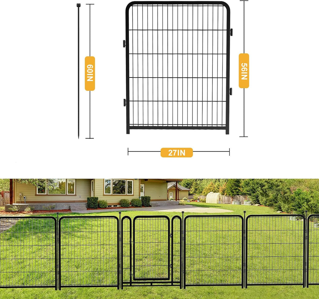 Getlay Doorless Dog Playpen 56inch 10 Panels, Dog Fence Outdoor for Yard, Garden Fence for Medium/Large Pets. Black Dog Pens Total22.1 Ft(L)