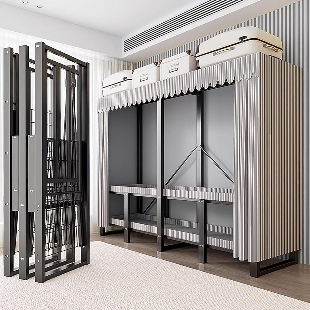 67 in Heavy Duty Wardrobe Foldable, Folding Garment Racks with Cover, Clothes Rack for Hanging Clothes, Steel Storage Organizer, Portable Closet for Bedroom(170cm/66.9in)