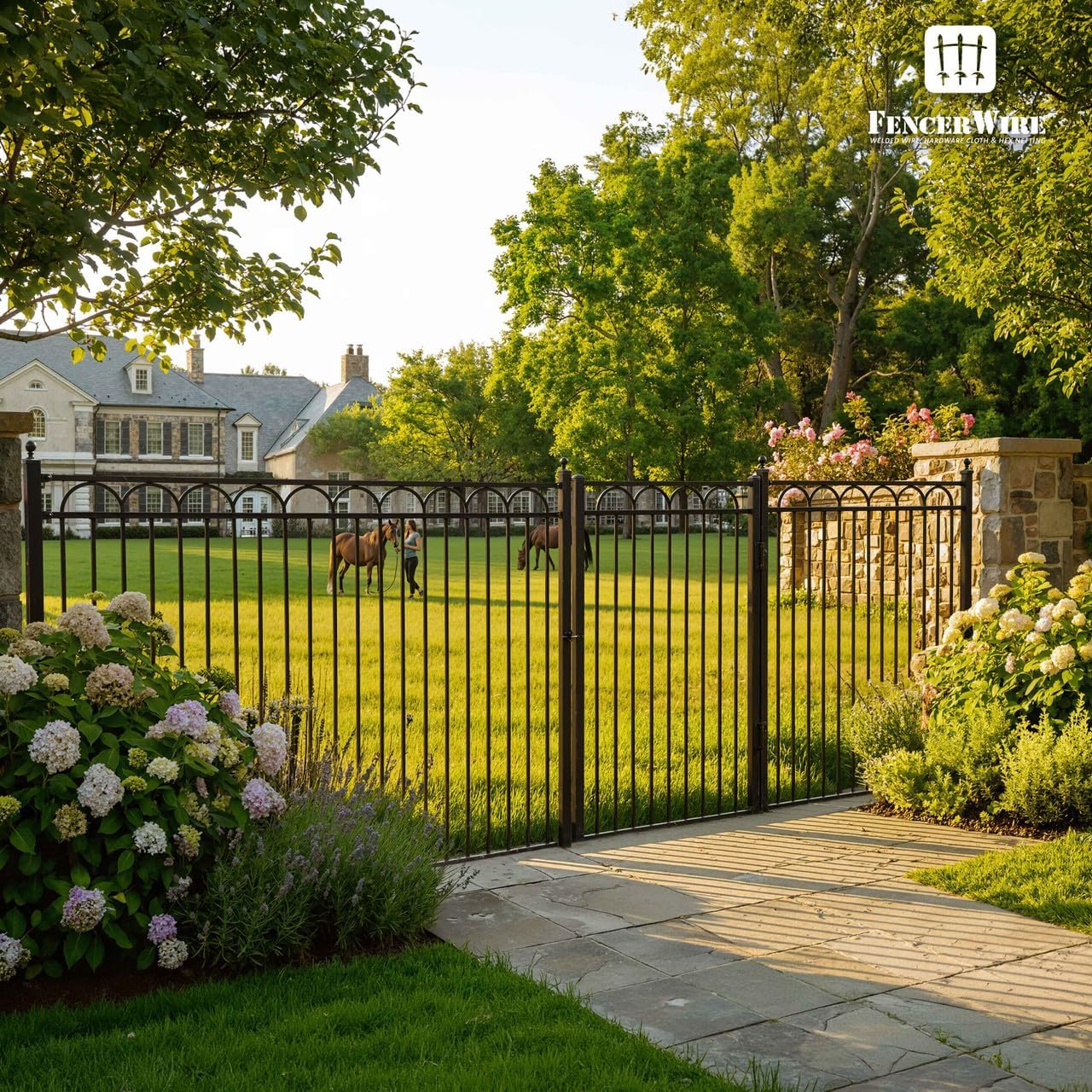Fencer Wire 54FT Heavy Duty Arc Fence Barrier Kit, Anti-Rust Metal Steel Fence with 6FT Height X 5FT Width Panels, Gate, Posts, Connectors, Diameter Outdoor Fencing for Yard, Pool, Patio