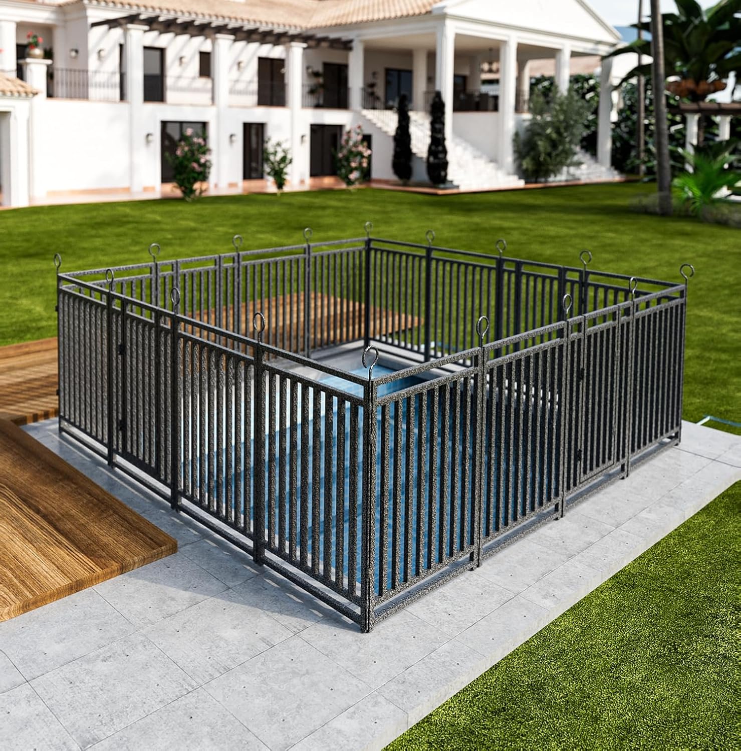 36ft (L) × 47in (H), 14 Panels & 2 Gates Removable Pool Fence, Robust In-Ground Safety Fence for Pools, Pets & Children, Weatherproof Metal Pool Fence with Double-Lock Gate