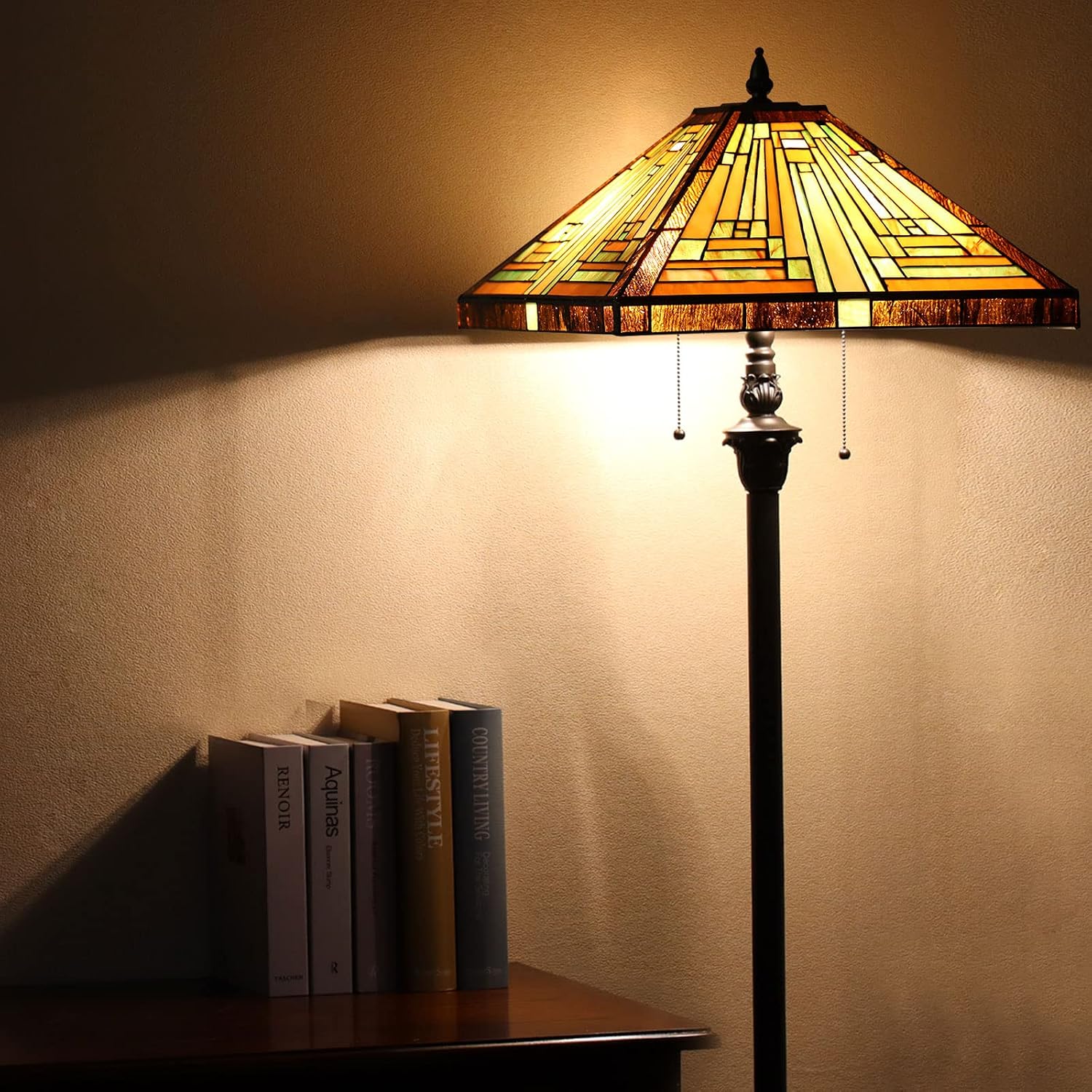 Capulina Tiffany Lamp Antique Amber Brown Stained Glass Floor Lamp 2-Light