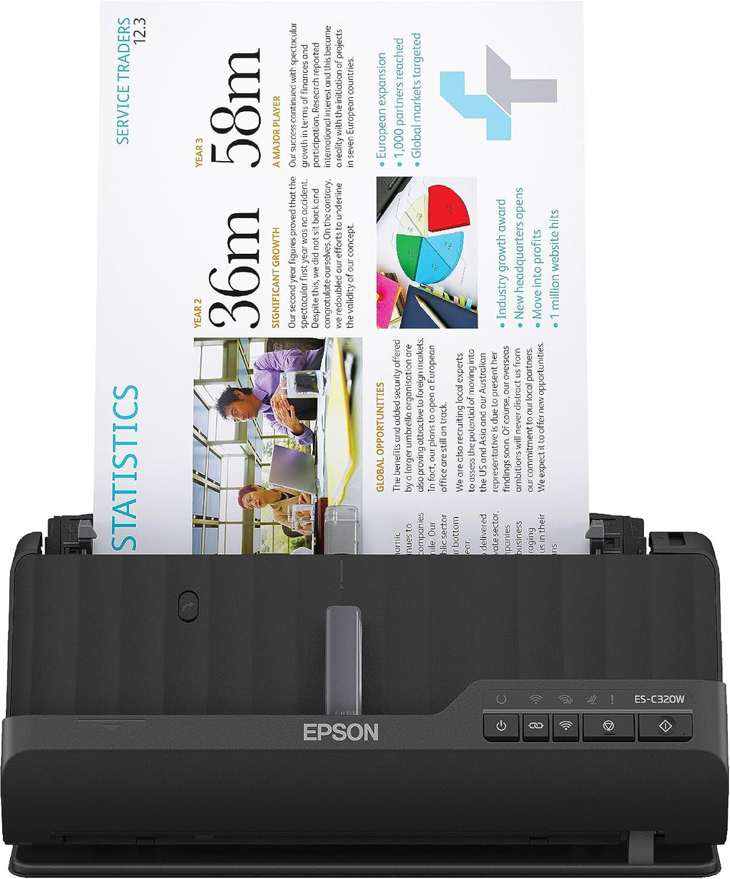 Epson Workforce ES-C320W - Wireless Compact Desktop Document Scanner - 2-Sided Scanning Auto Doc Feeder - Can Scan Paper and Cards - Black