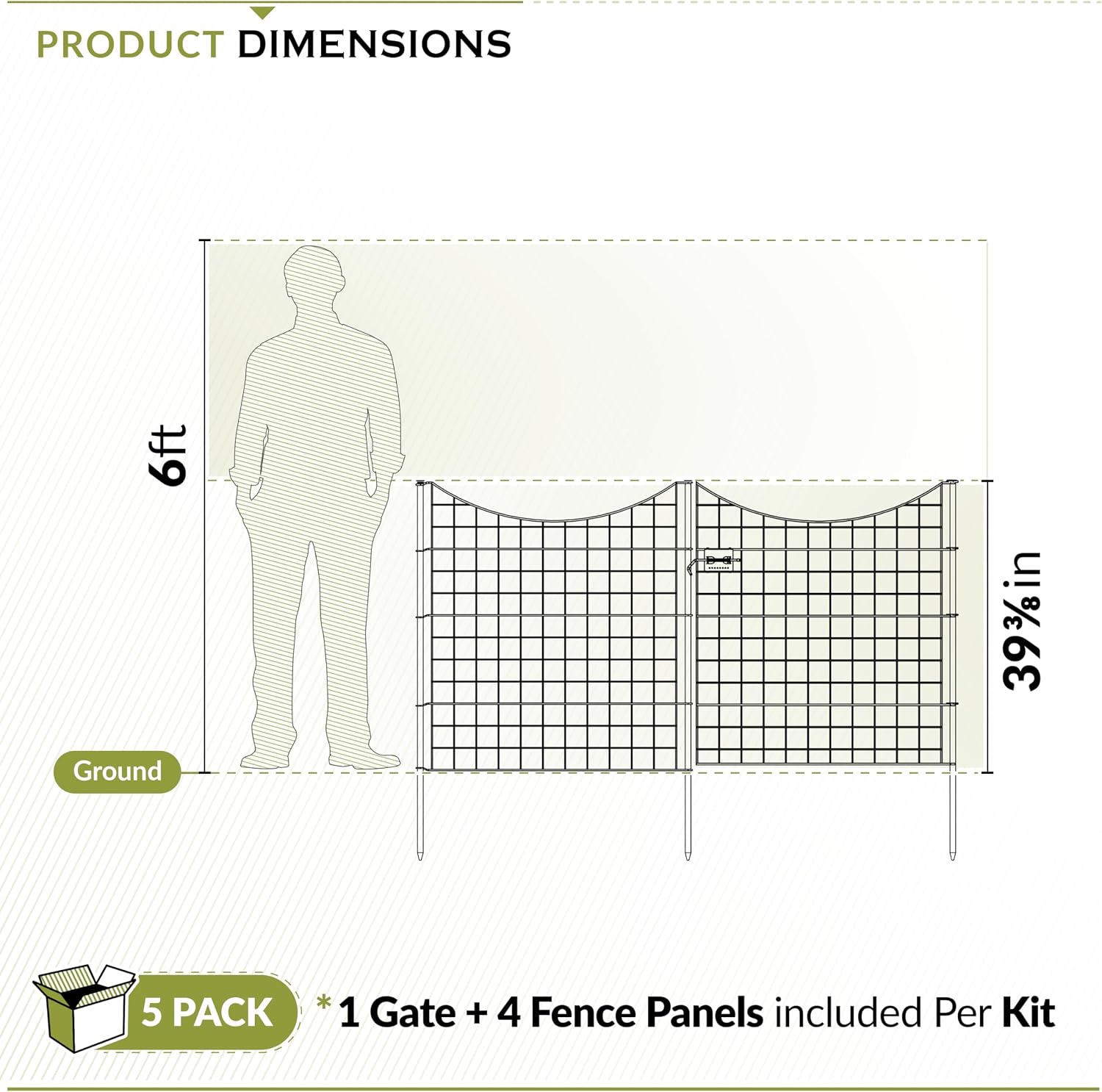 39in H (4 Fence Panels + 1 Gate) No Dig Easy Install Zippity Black Metal Fence, Decorative Garden Barrier for Dogs, Temporary Animal Enclosure, Yard Border Panels, WF29014