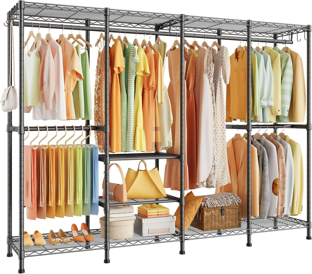 ULIFHOME H41 Garment Rack Heavy Duty Clothes Rack, Clothing Racks for Hanging Clothes, Extra Large Freestanding Portable Closet Wardrobe Rack 78.5'' W × 15.8'' D × 76.4'' H, Max Load 1150 Lbs, Black