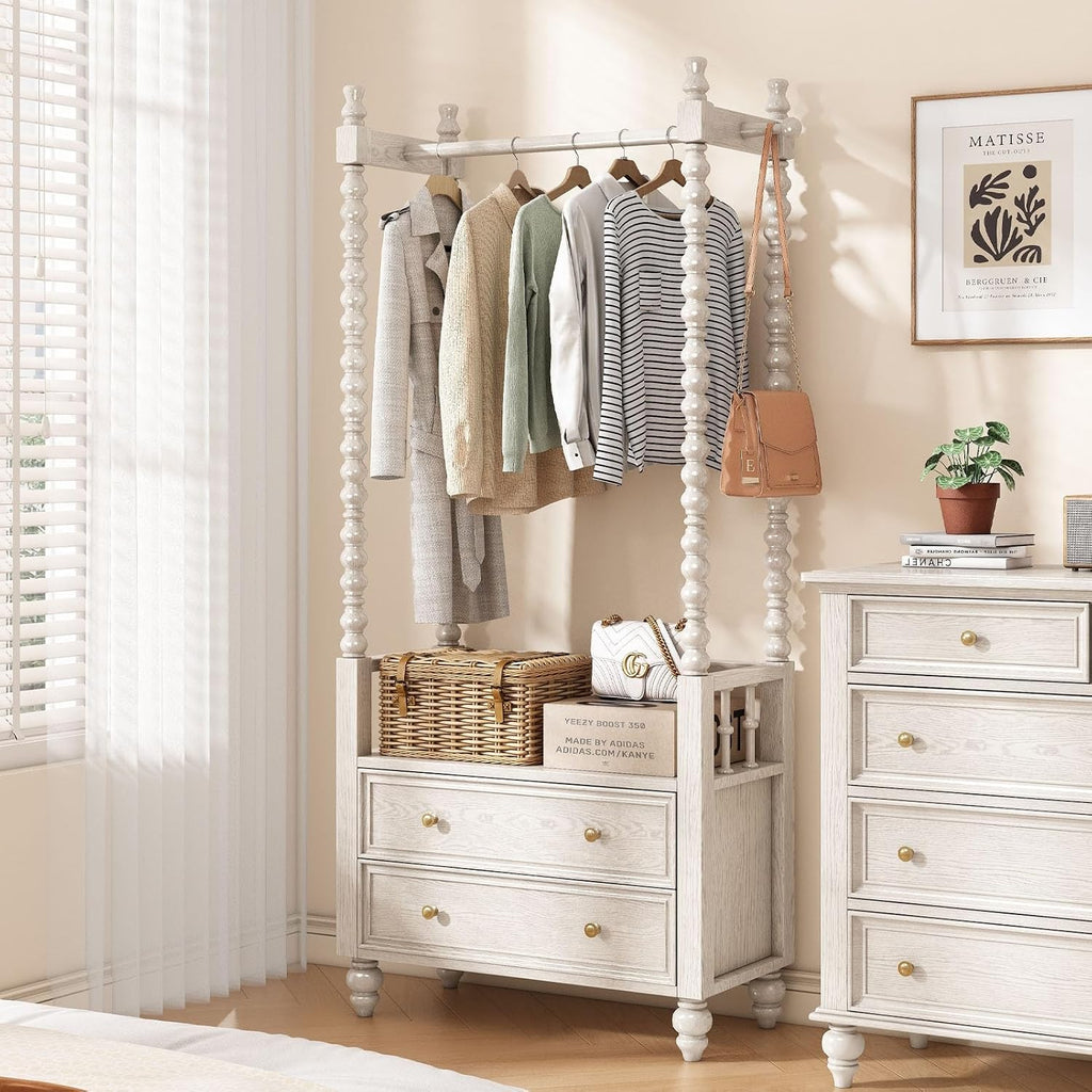 Floor-Standing Clothing Rack, Solid Wood Clothes Rack, Garment Racks, Stylish Clothes Organizer Furniture, for Hanging Shirts, Jackets, Coat(White)