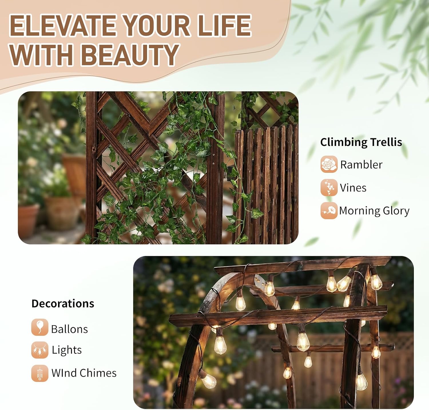 VINGLI Wooden Garden Arbor, Heavy Duty Outdoor Frame Trellis with Gate for Ceremony, Wood Trellis Garden Arch Pergola for Plant Climbing, Patio, Lawn, Wedding