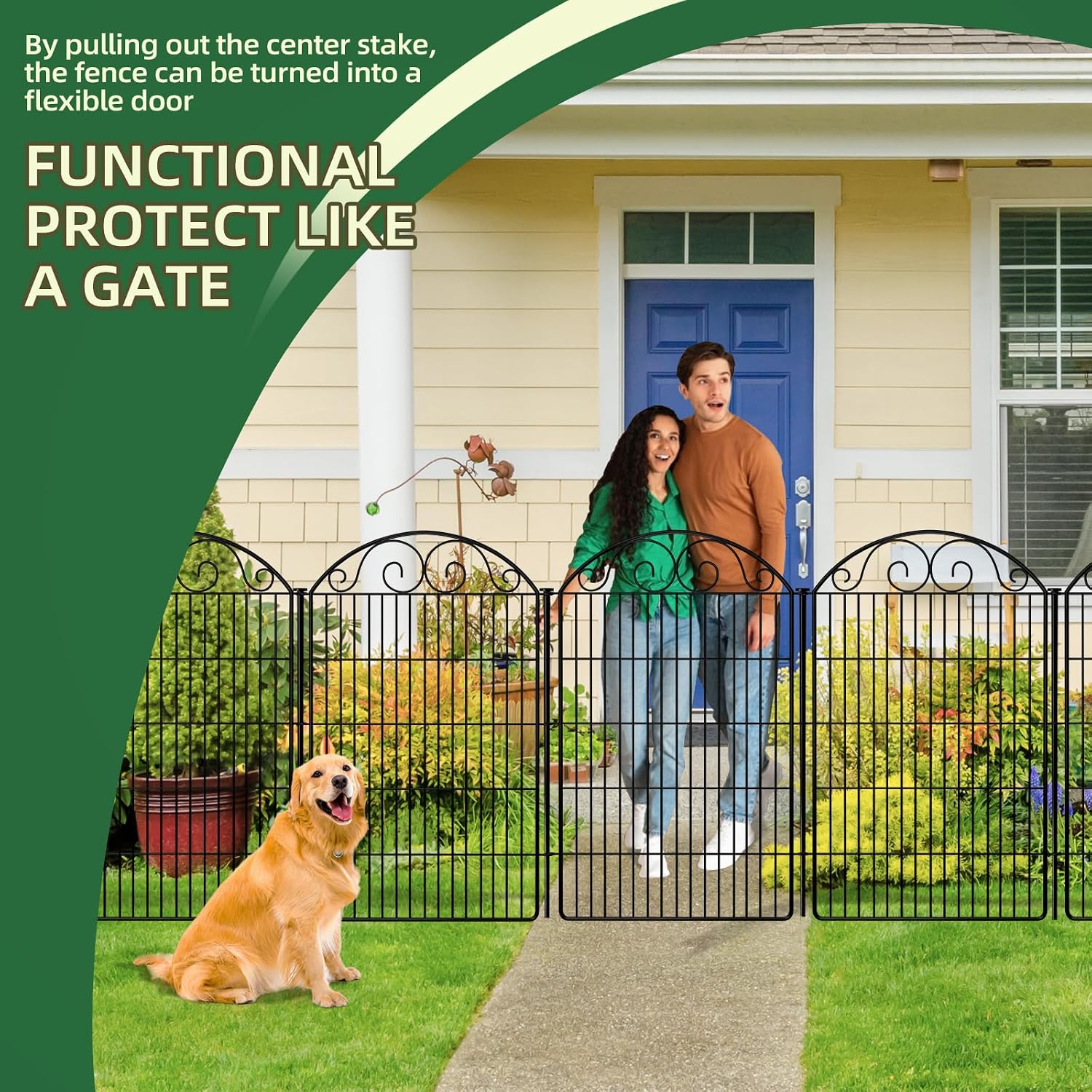 COLRASN 10 Panels No Dig Decorative Garden Dog Fence Outdoor for Yard, 48in(H) x 24.16ft(W) Tall Animal Barrier Fenceing Panels, Rustproof Ground Stakes Temporary Wire Screen for Patio
