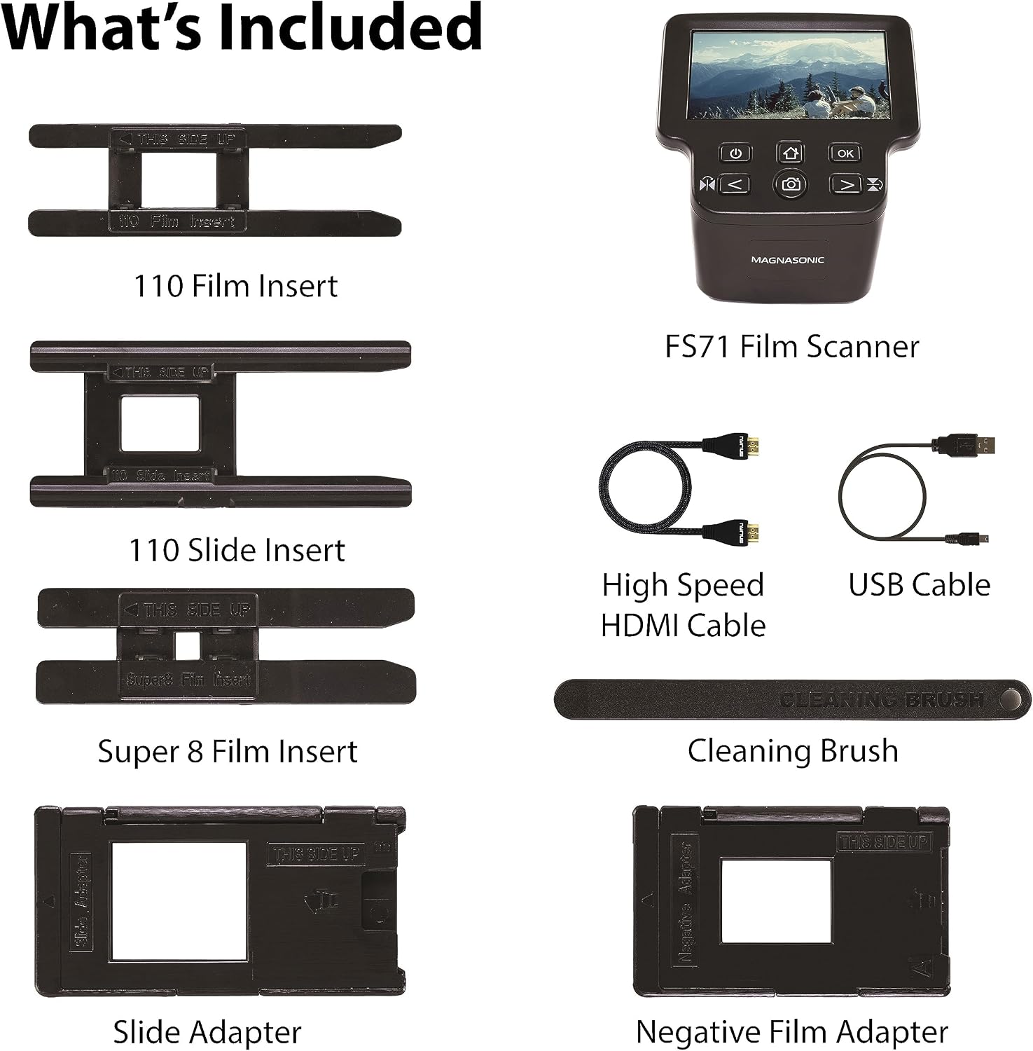 Magnasonic All-in-One 24MP Film Scanner with Large 5' Display & HDMI, Converts 35mm/126/110/Super 8 Film & 135/126/110 Slides into Digital Photos, Built-in Memory with a HDMI Cable
