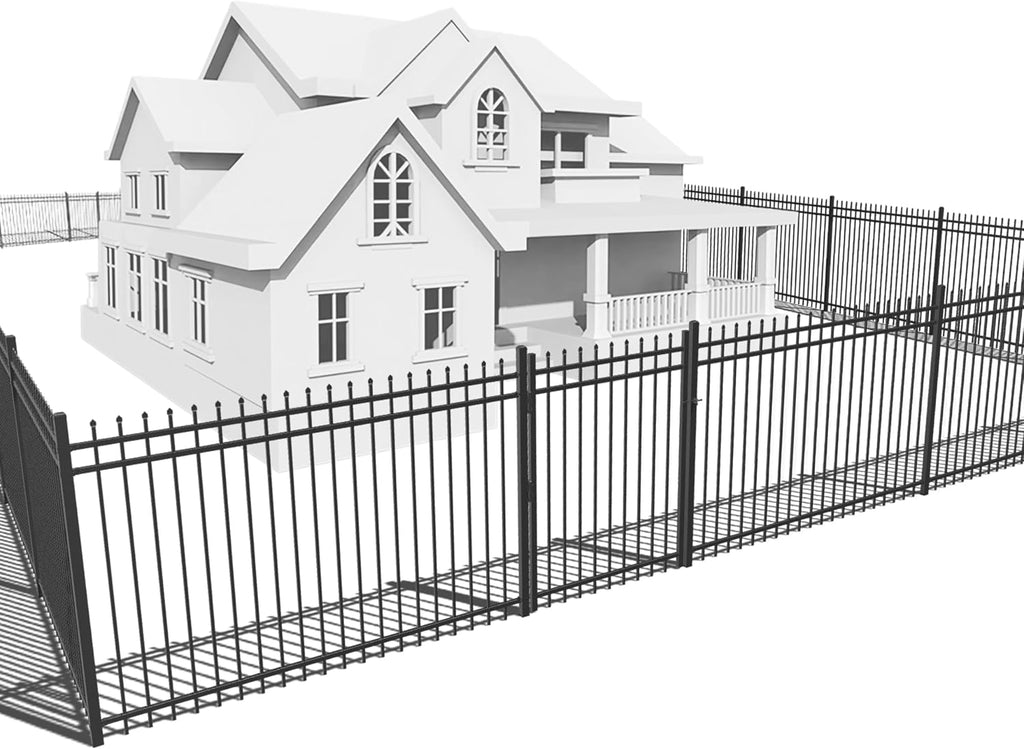 Fencer Wire 52FT Heavy Duty Pinnacle Fence Barrier Kit, Anti-Rust Metal Steel Fence with 4FT Height X 8FT Width Panels, Gate, Posts, Connectors, Outdoor Fencing for Yard, Pool, Patio