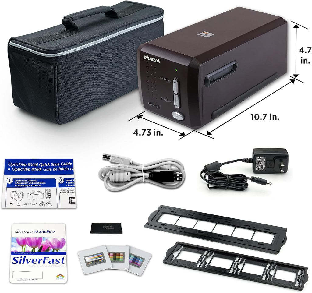 Plustek OpticFilm 8300i Ai Film Scanner - Converts 35mm Film & Slide into Digital, Bundle SilverFast Ai Studio 9 + QuickScan Plus, Include Advanced IT8 Calibration Target (3 Slide)