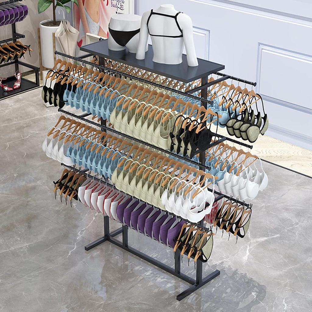 Heavy Duty Garment Rack Underwear Display Rack Organizer, Free Standing Metal Clothes Rack Storage Clothing Rack for Hanging Clothes, for Bag Skirts Socks U(Black-Length 120cm