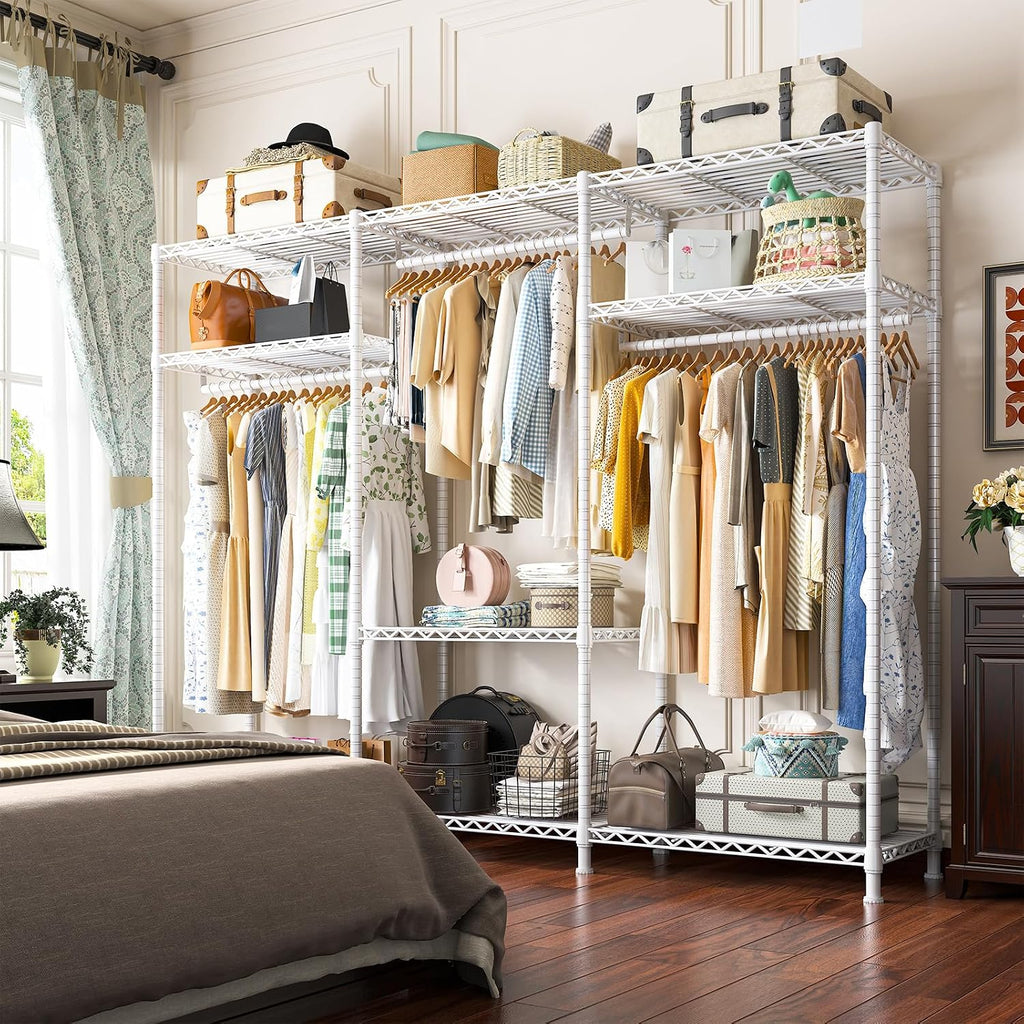 Raybee Clothes Rack Heavy Duty Load 795LBS Adjustable Clothing Racks for Hanging Clothes Garment Rack, 56' W X16 D X 75.5' H White