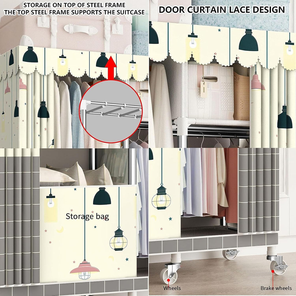 Rolling Clothes Rack with Cover for Bedroom Portable Wardrobe Closet for Hanging Clothes Freestanding Garment Rack with Wheels, Rod and Shelves (Color : A, Size : 160x45x170cm)