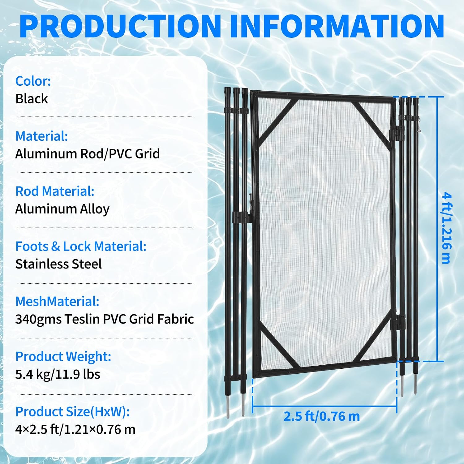 GarveeLife 4Ft x 2.5Ft Pool Fence Gate, Heavy Duty Steel Aluminum Frame, Pool Safety Fence Gate Kit with Stainless Steel Latch for Inground/Above Ground Pools, DIY Installation, Black