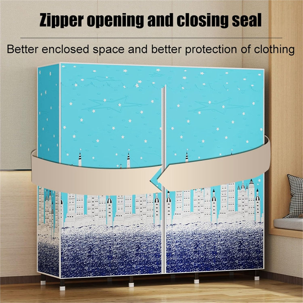 Heavy Duty Closet Organizer System,Clothes Rack With Cover Heavy Duty Clothing Racks,Freestanding Clothing Racks For Hanging Clothes,for Hanging Clothes & Storaging Bedding(Blue,110 * 45 * 165CM)
