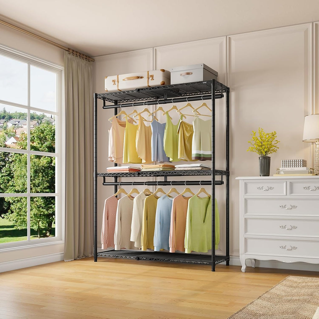 VIPEK X1 Plus Expandable Reach-in Closet Adjustable from 2'8' to 4'6' with Adjustable Shelves and Hanger Rods Clothes Rack Heavy Duty, Metal Clothing Racks Portable Walk-in Closet, Black