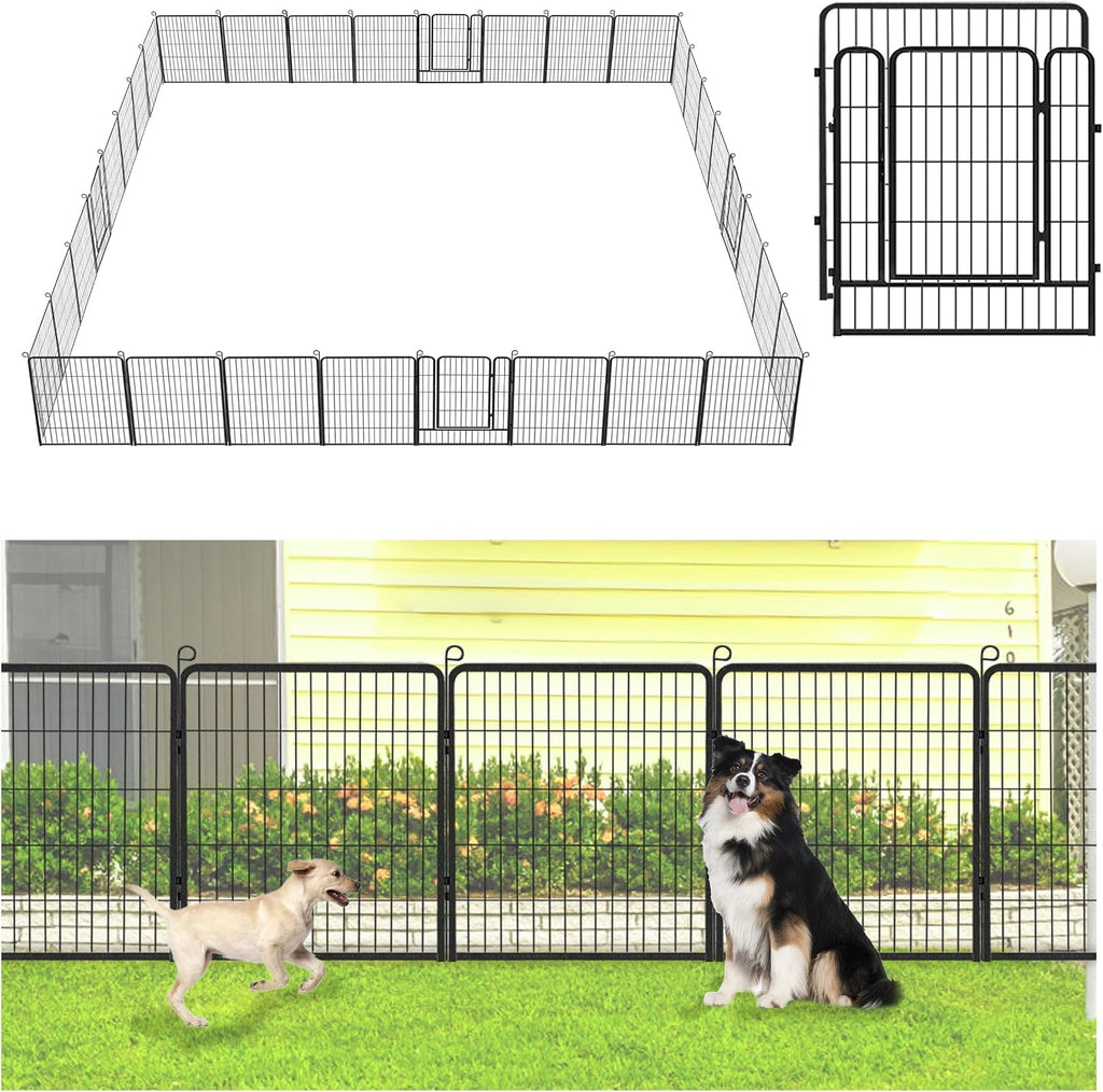 Decorative Metal Garden Fence with Gate Dog Fence Outdoor for Yard, 32in(H) x 96Ft(L) No Dig Fence 36 Panels Fencing for Dogs Animal Barrier Fence Garden Fencing for Yard, Patio, Flower Bed