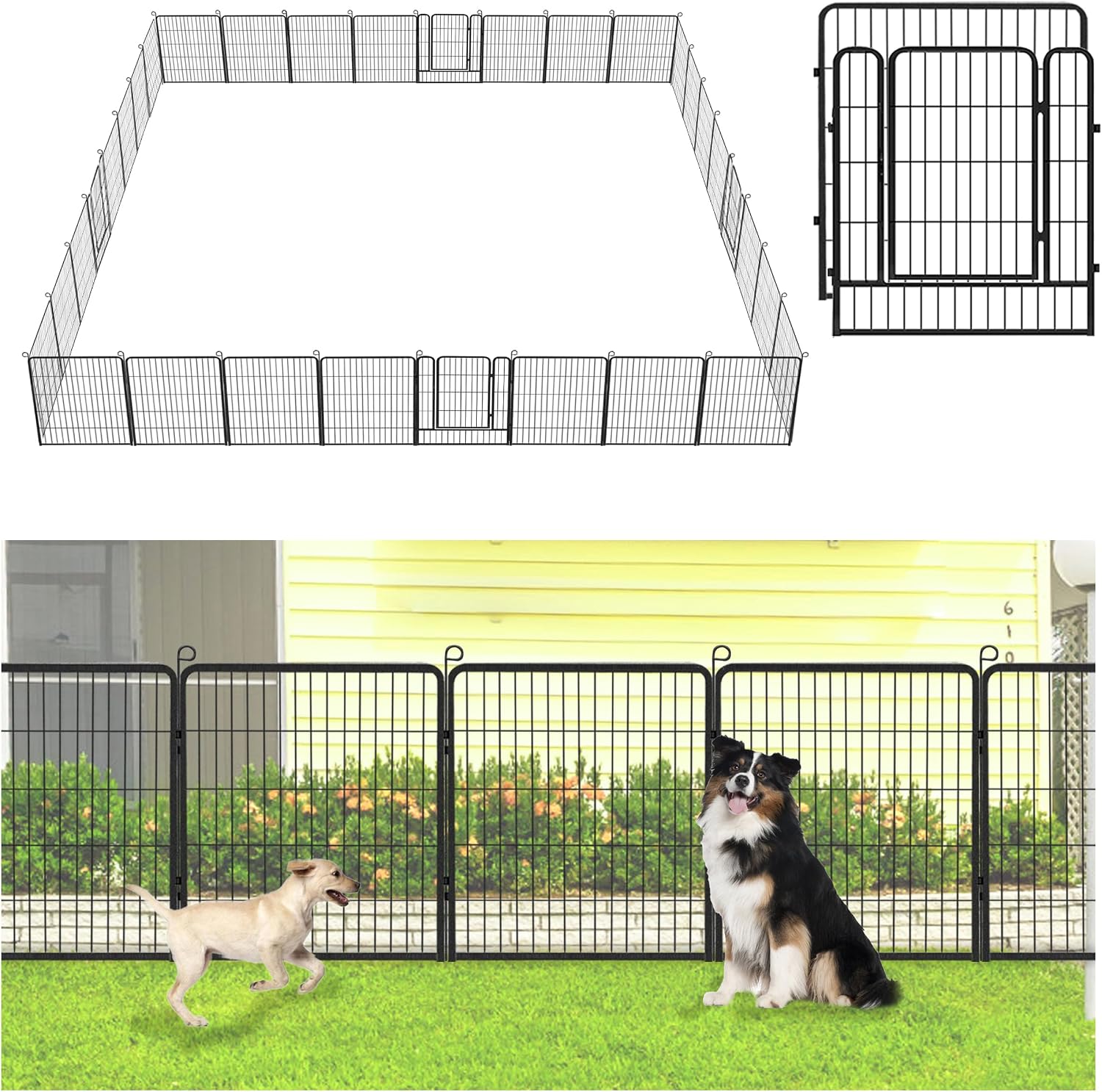 Decorative Metal Garden Fence with Gate Dog Fence Outdoor for Yard, 32in(H) x 96Ft(L) No Dig Fence 36 Panels Fencing for Dogs Animal Barrier Fence Garden Fencing for Yard, Patio, Flower Bed