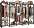 Raybee Clothes Rack, Extra Large Clothing Rack with 6 Rods & 12 Shelves, Heavy Duty Portable Closets for Hanging Clothes, Freestanding Closet Rack, Metal Garment Rack for Bedroom, Load 1200 lbs, Black