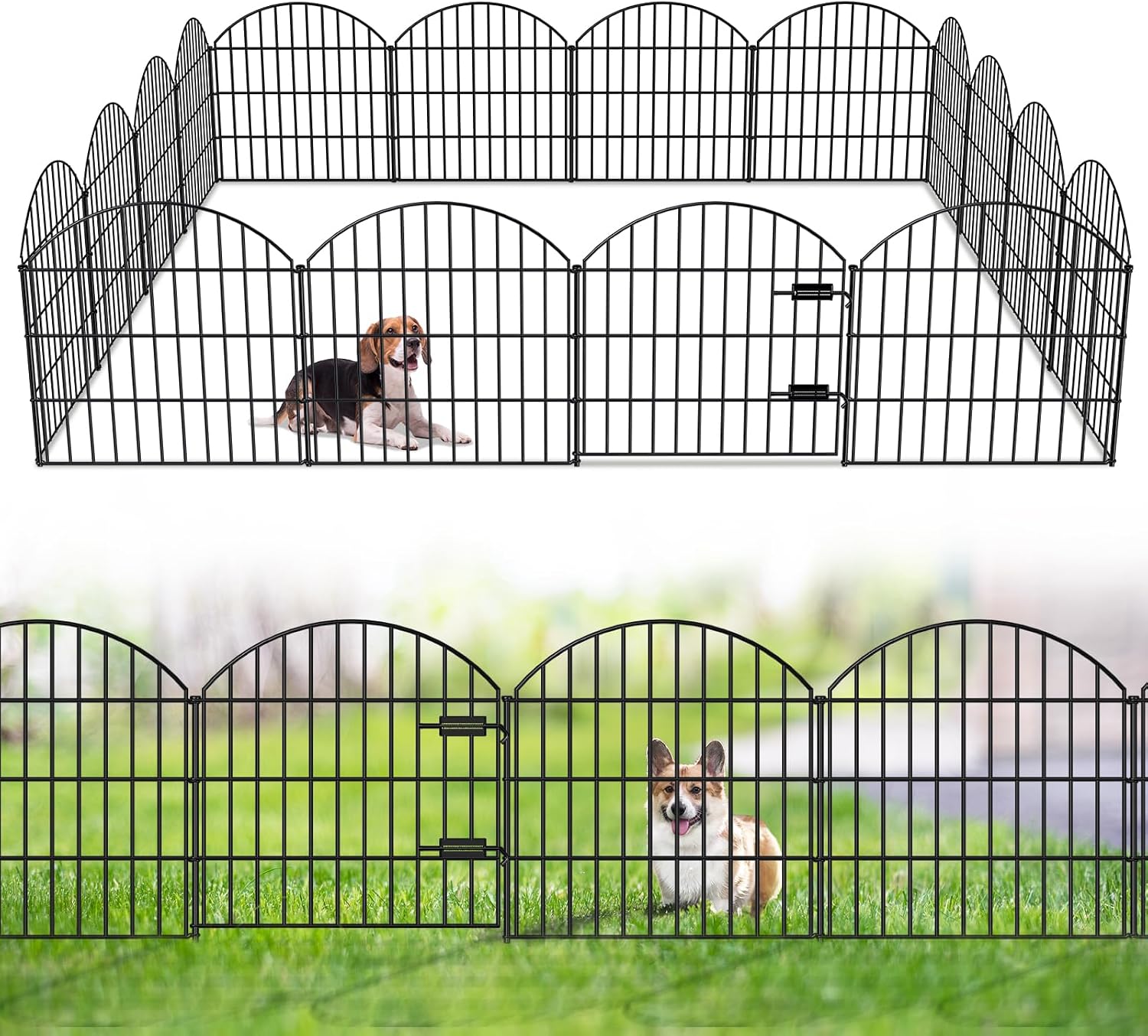 FOREHOGAR Metal Garden Fence with Gate 28in (H) x 37.3ft (L), 1 Gate + 15 Panels Dog Fences Border Fence Animal Barrier, No Dig Garden Fencing for Yard Backyard Landscape, ECG2816G Black