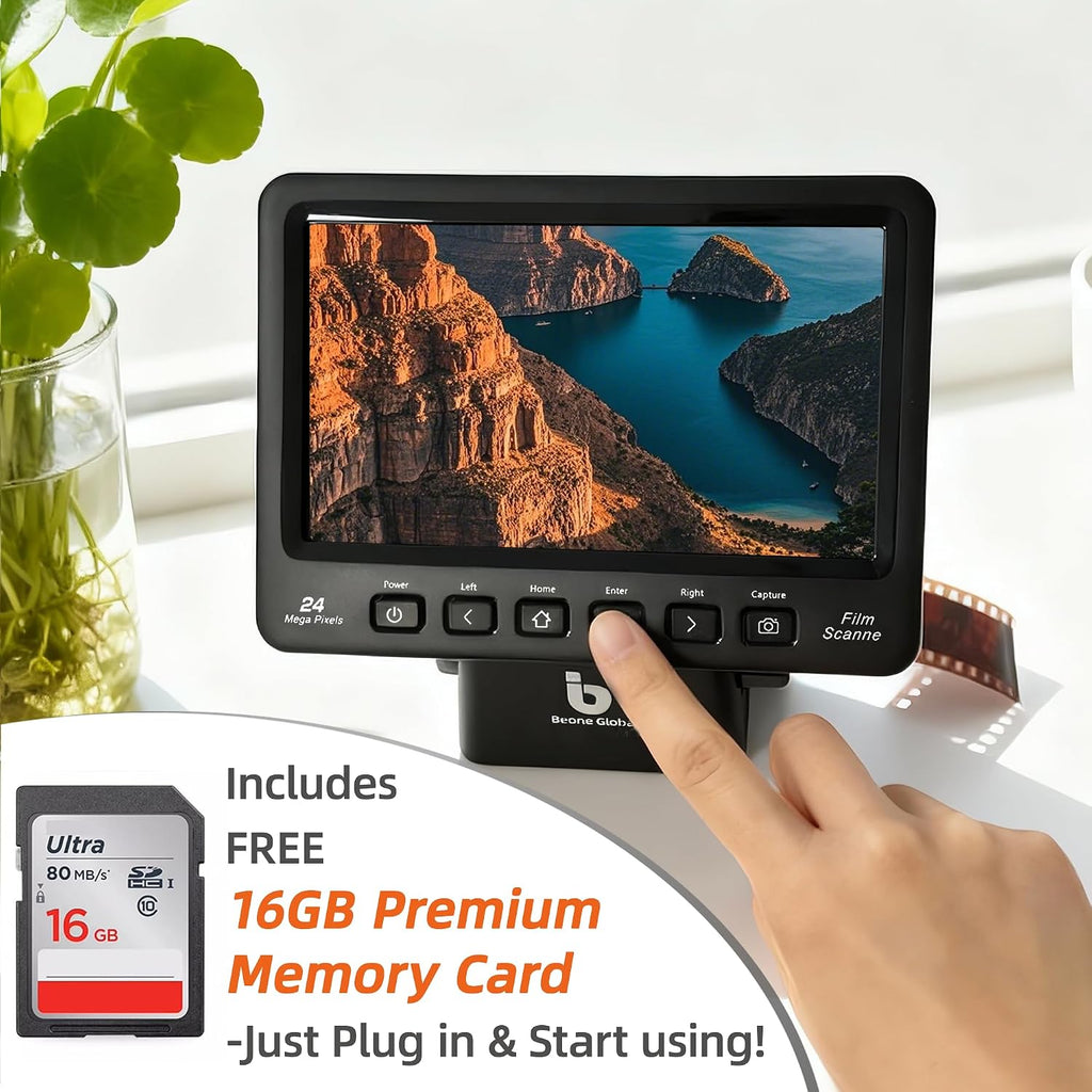 BEONEGLOBAL ClearScan P7 Film Scanner, 7' LCD 24MP Slide & Negative Scanner for 35mm/110/126/Super 8/8mm Film, Converts Old Slides and Negatives to JPEG, No Computer Needed, SD Card Included