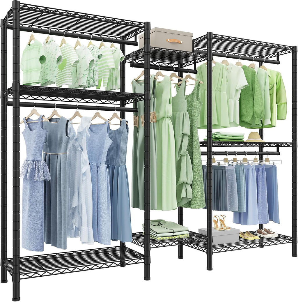 Raybee Clothes Rack Heavy Duty，Clothing Racks for Hanging Clothes with 5 Adjustable Hanging Rods, Metal Garment Rack for Bedroom, Laundry Room, Apartment,Gloss Black
