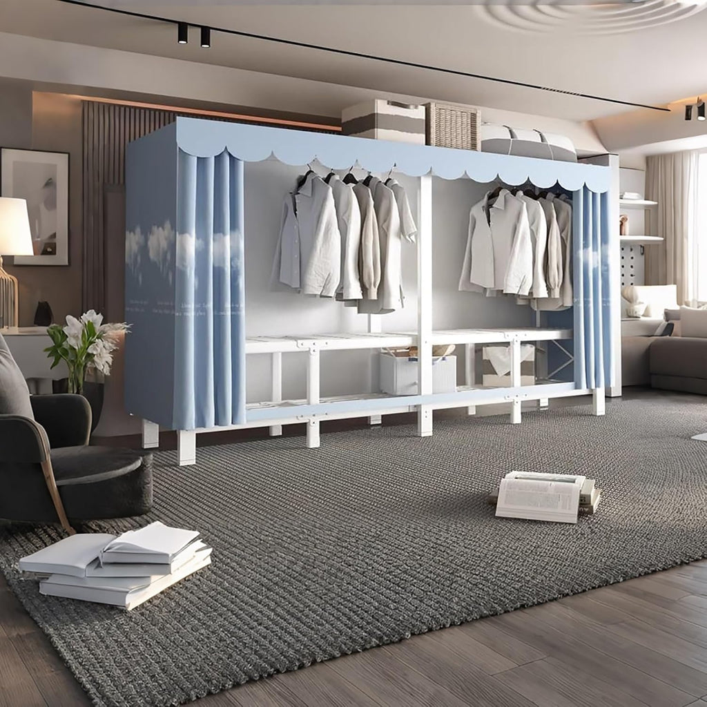 Foldable Portable Closet Wardrobe, Load 2000lbs, Portable Wardrobe Closet, Heavy Duty Clothes Rack, Garment Racks with Cover, for Bedroom, White Frame(A,148cm/58.3in)