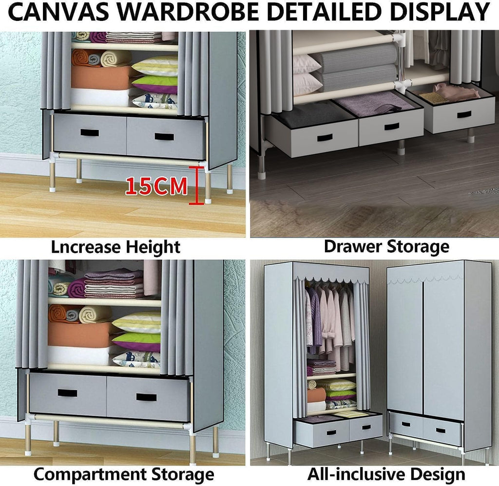 Garment Rack Heavy Duty Clothes Rack with Cover Freestanding Metal Clothing Rack Portable Closet Wardrobe with 2 Hanging