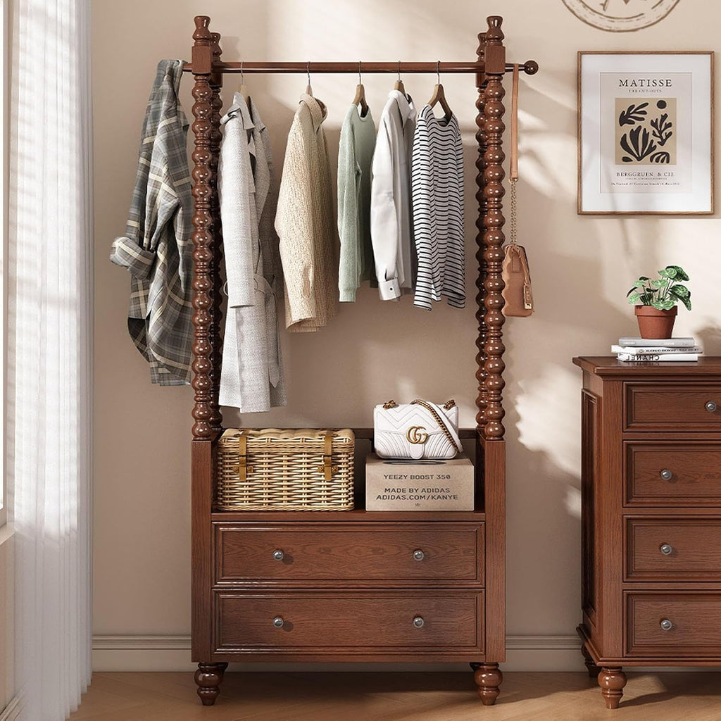 Floor-Standing Clothing Rack, Solid Wood Clothes Rack, Garment Racks, Stylish Clothes Organizer Furniture, for Hanging Shirts, Jackets, Coat(Natural)