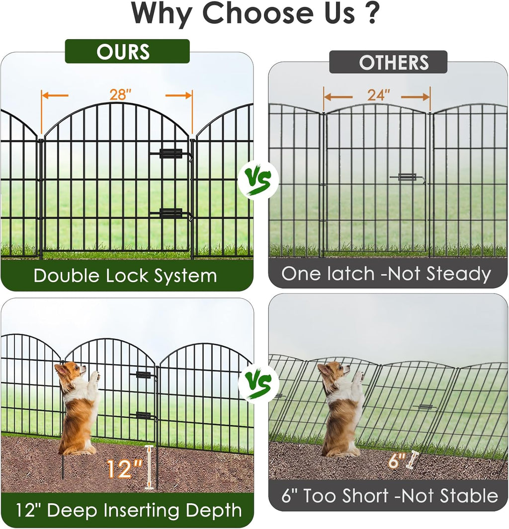 FOREHOGAR Metal Garden Fence with Gate 28in (H) x 37.3ft (L), 1 Gate + 15 Panels Dog Fences Border Fence Animal Barrier, No Dig Garden Fencing for Yard Backyard Landscape, ECG2816G Black