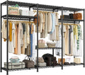 Raybee Clothes Rack Heavy Duty Load 795LBS Portable Clothing Racks for Hanging Clothes Adjustable Garment Rack, 56' W X16 D X 75.5' H Black