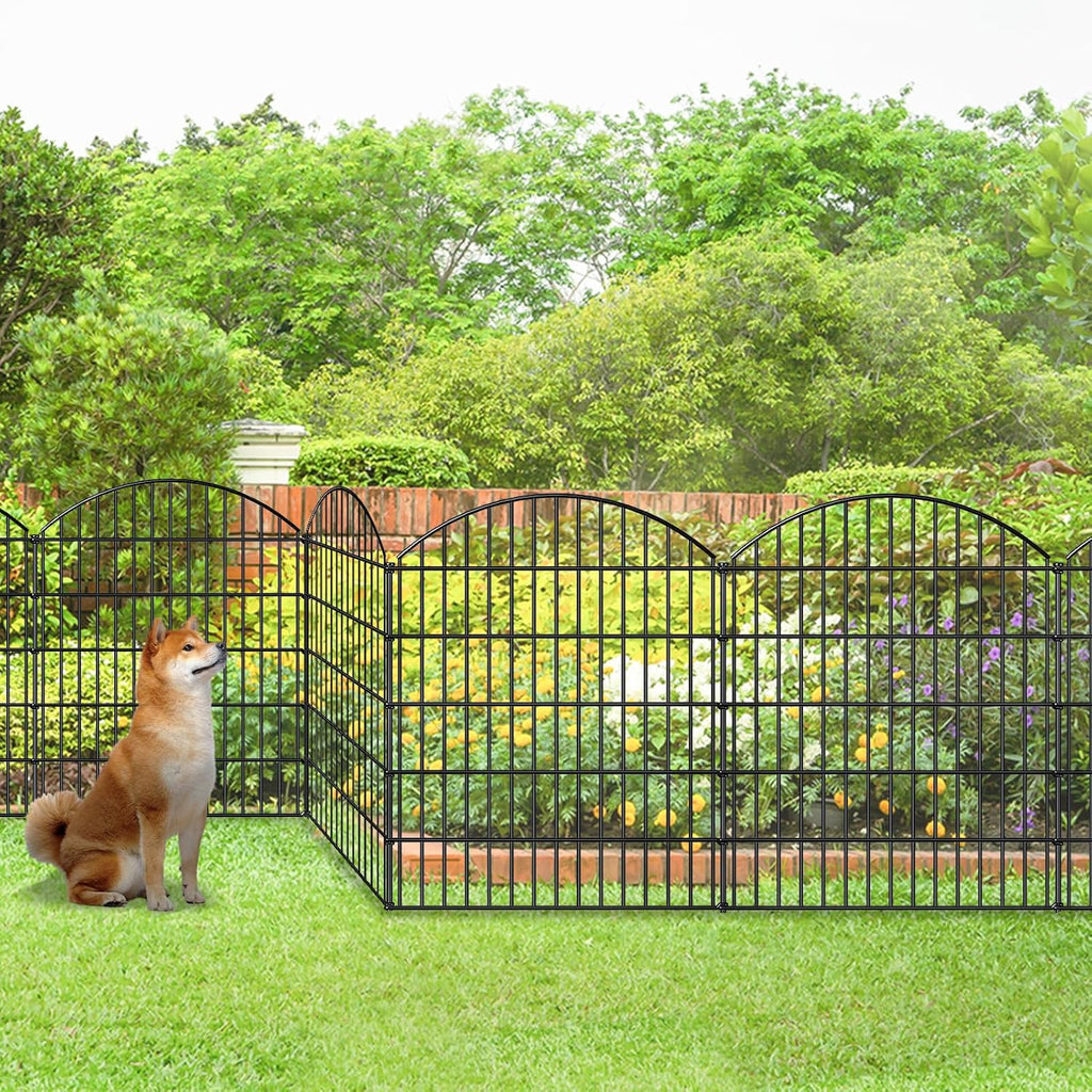 FOREHOGAR Heavy Duty Metal Garden Fence Outdoor CTW3643, 43.2in H x 14.75 ft L, No Dig Temporary Dog Fence Border Fencing for Yard Patio Landscape Flower Bed,5 Panels + 6 Stakes, Black