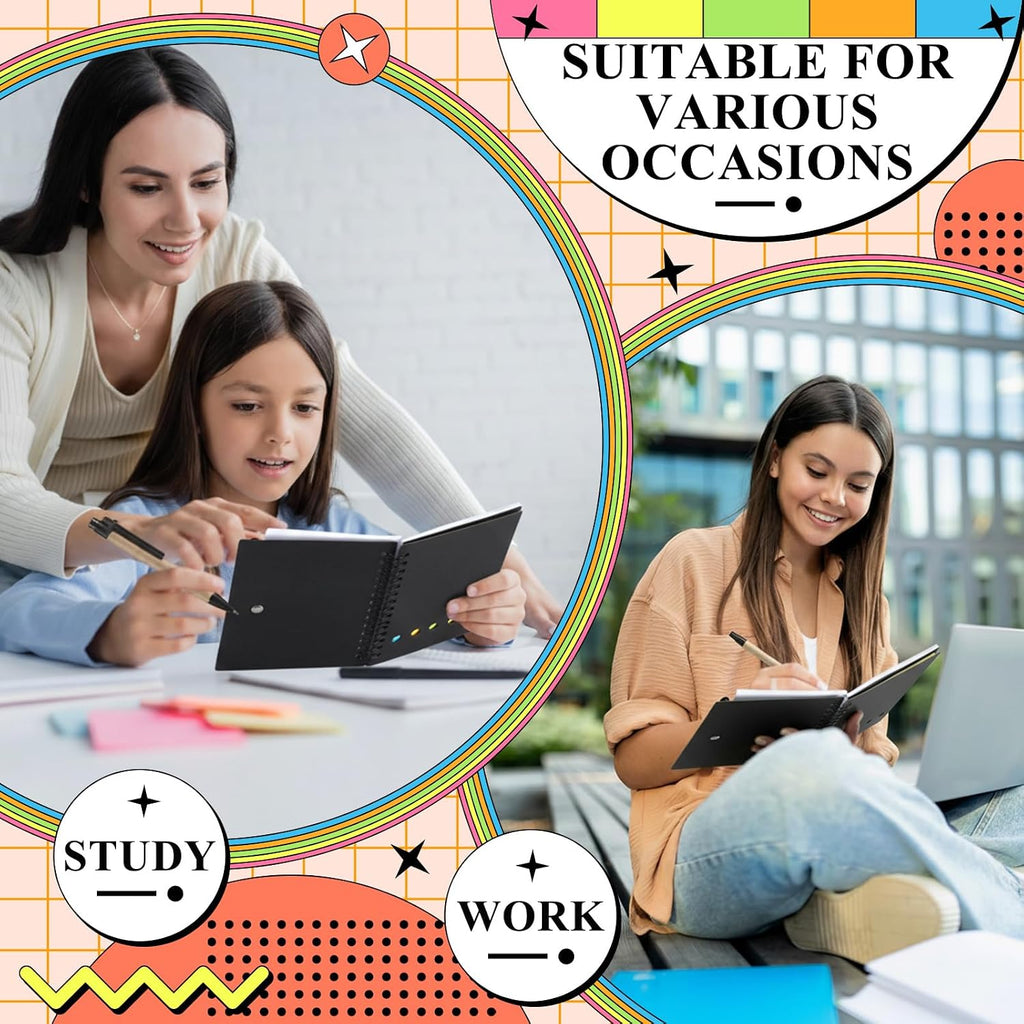 Qilery 150 Pack Lined Spiral Notebook Small Notepad and Pen Set Steno Pads Lined Notepad Black Pocket Notebook for Business Office Supplies