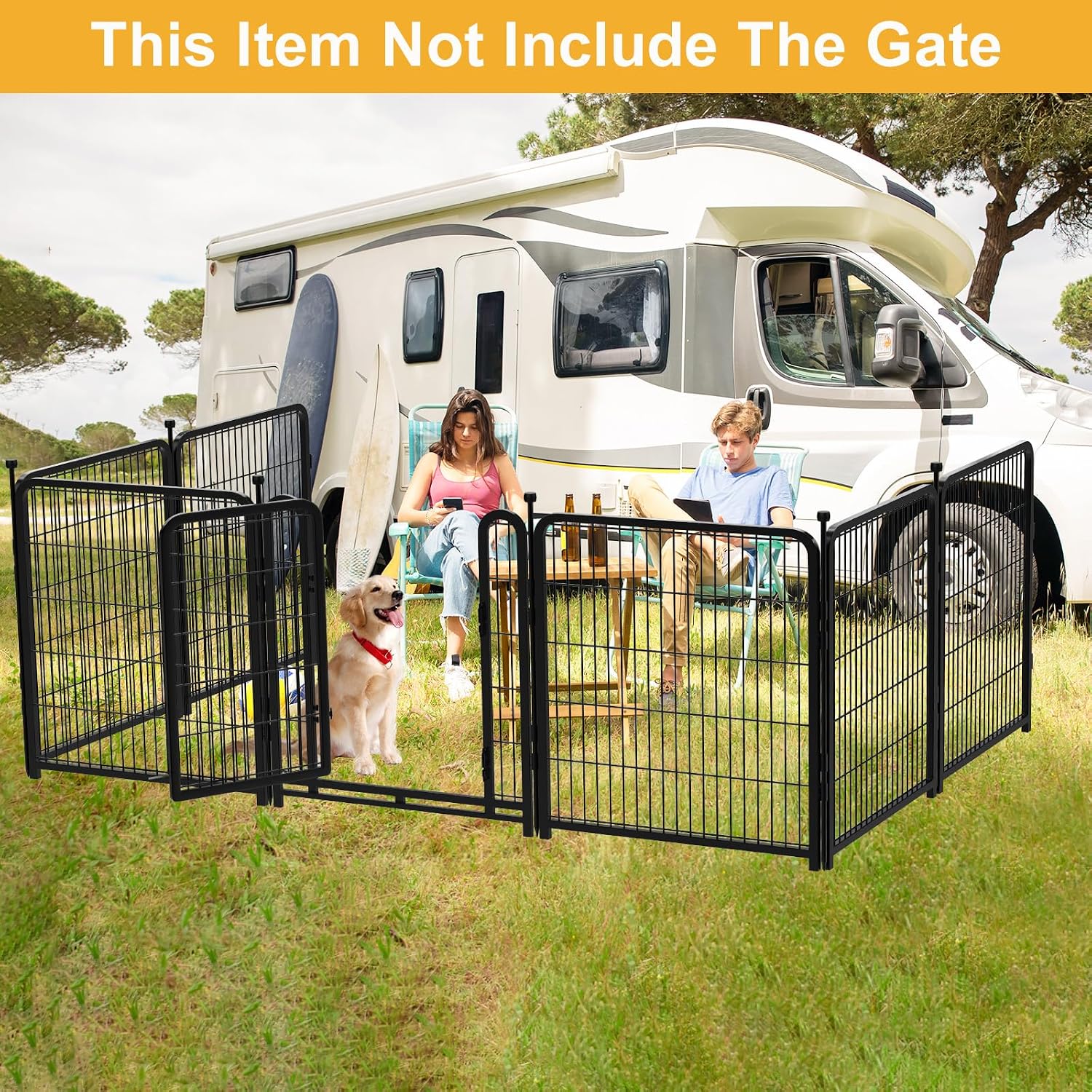 Getlay Doorless Dog Playpen 56inch 10 Panels, Dog Fence Outdoor for Yard, Garden Fence for Medium/Large Pets. Black Dog Pens Total22.1 Ft(L)