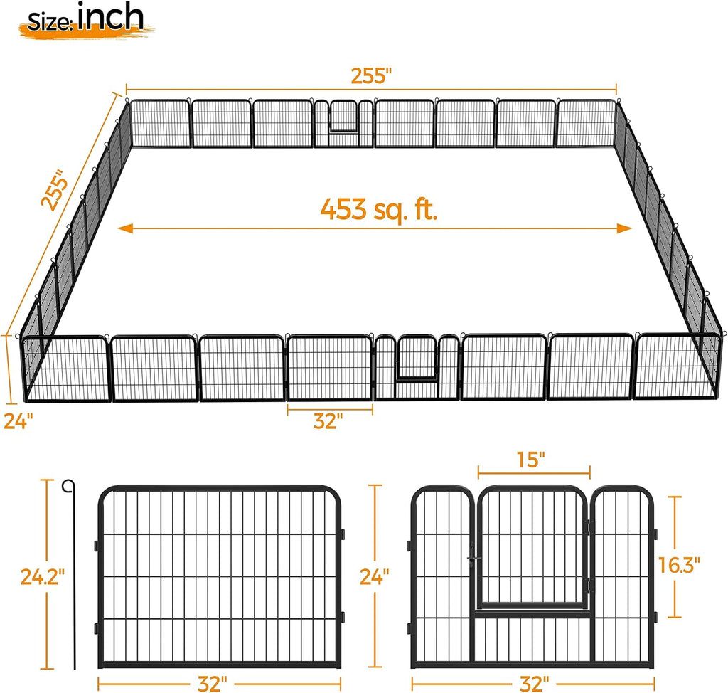 Yaheetech Dog Playpen Indoor, Extra Wide Outdoor Dog Fence Foldable Pet Puppy Exercise Pen for Yard/Garden/RV Camping, 32 Panels 24 Inch Height x 32 Inch Width