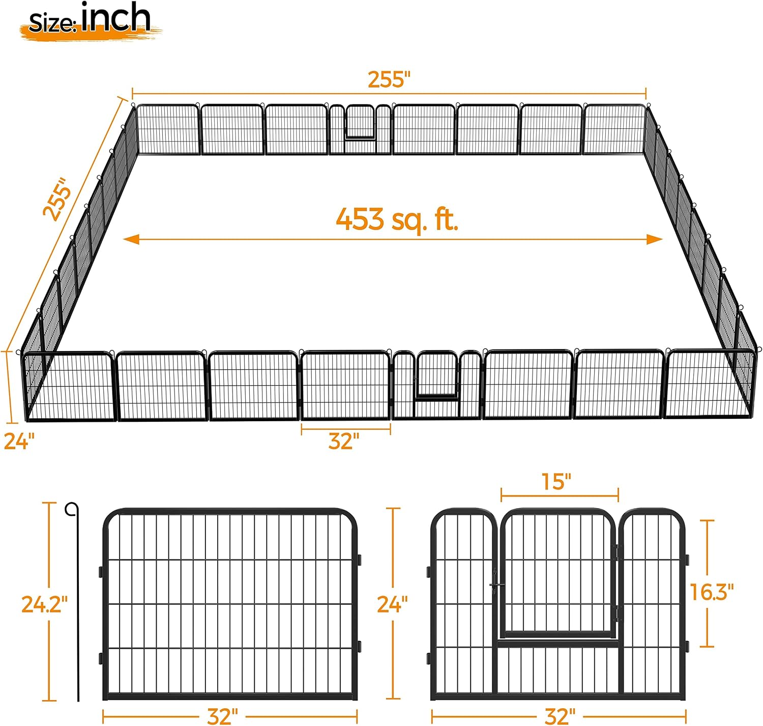 Yaheetech Dog Playpen Indoor, Extra Wide Outdoor Dog Fence Foldable Pet Puppy Exercise Pen for Yard/Garden/RV Camping, 32 Panels 24 Inch Height x 32 Inch Width