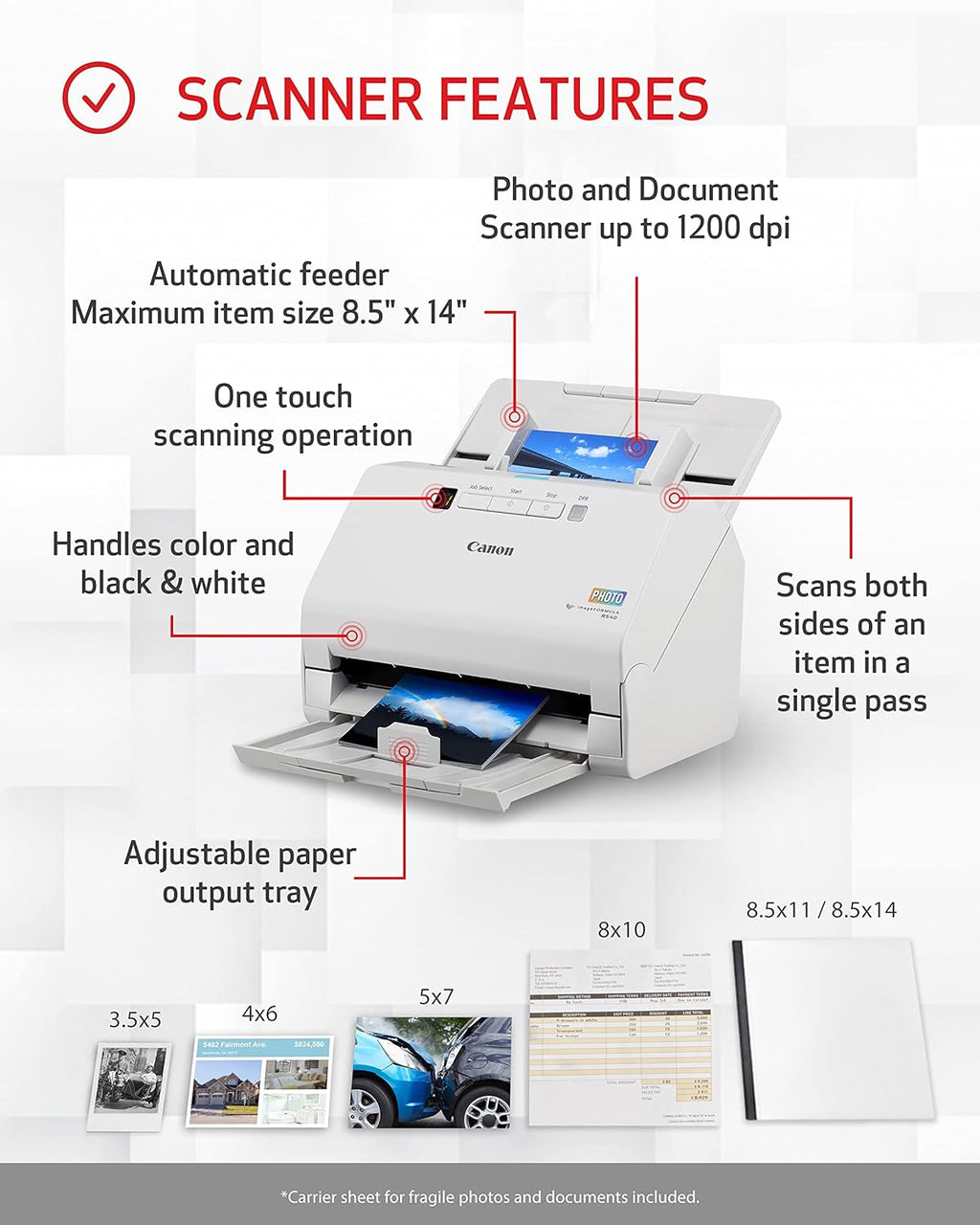 Canon imageFORMULA RS40 - Photo and Document Scanner, Auto Document Feeder, Windows and Mac, Scans Old and New Photos in Varying Sizes, USB Interface