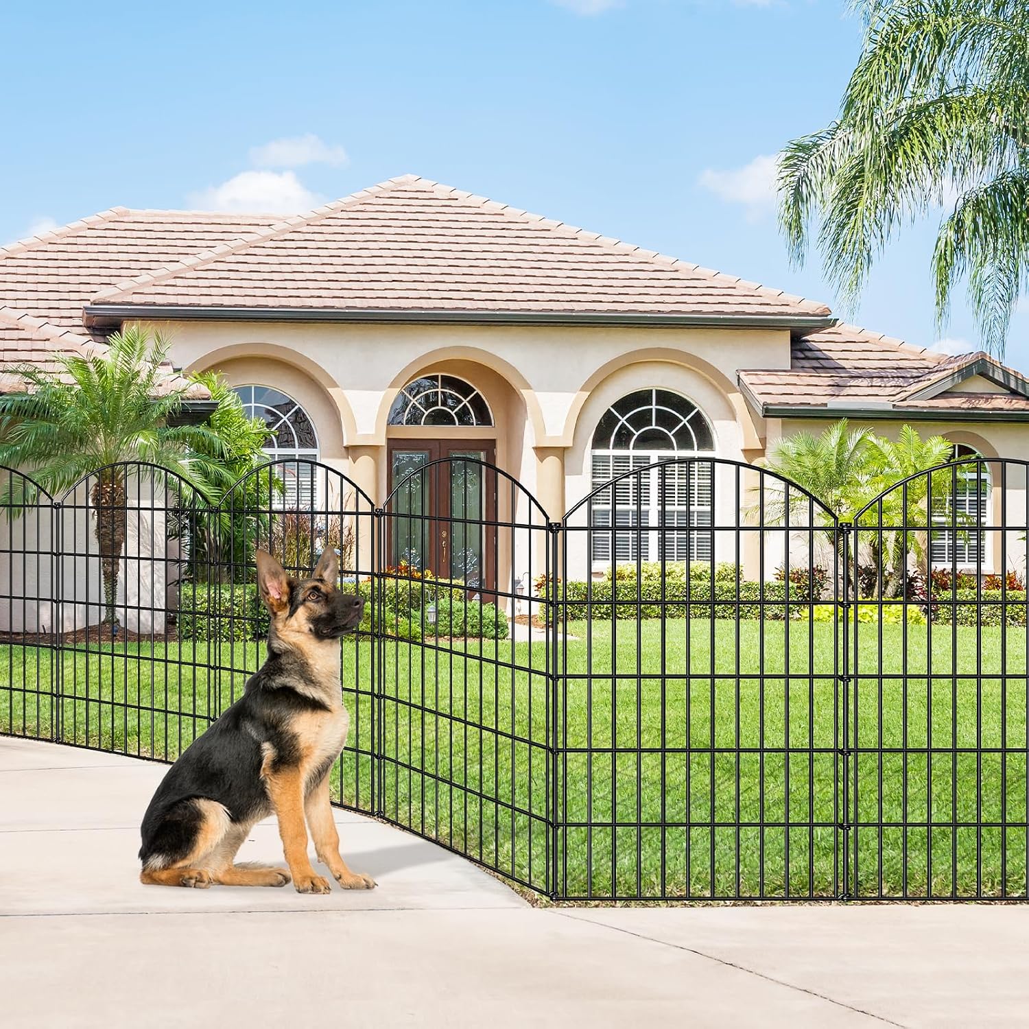 FOREHOGAR Metal Garden Fence 42in (H) x 23.3ft (L), 10 Panels + 11 Stakes Dog Fence Border Fence Animal Barrier, No Dig Garden Fencing for Yard Flower Bed Lawn Patio Outdoor, CTW4210 Black