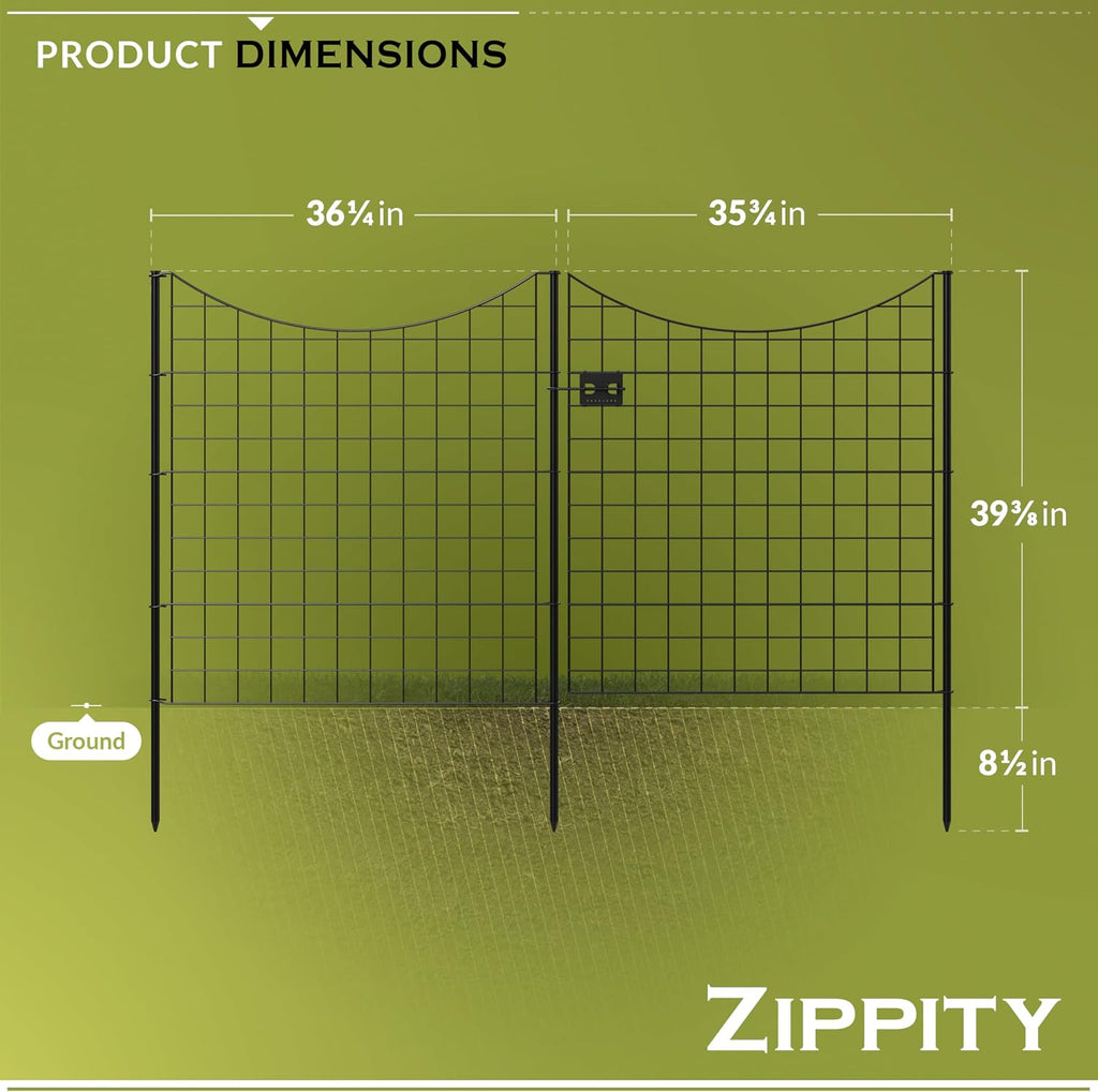 39in H (4 Fence Panels + 1 Gate) No Dig Easy Install Zippity Black Metal Fence, Decorative Garden Barrier for Dogs, Temporary Animal Enclosure, Yard Border Panels, WF29014