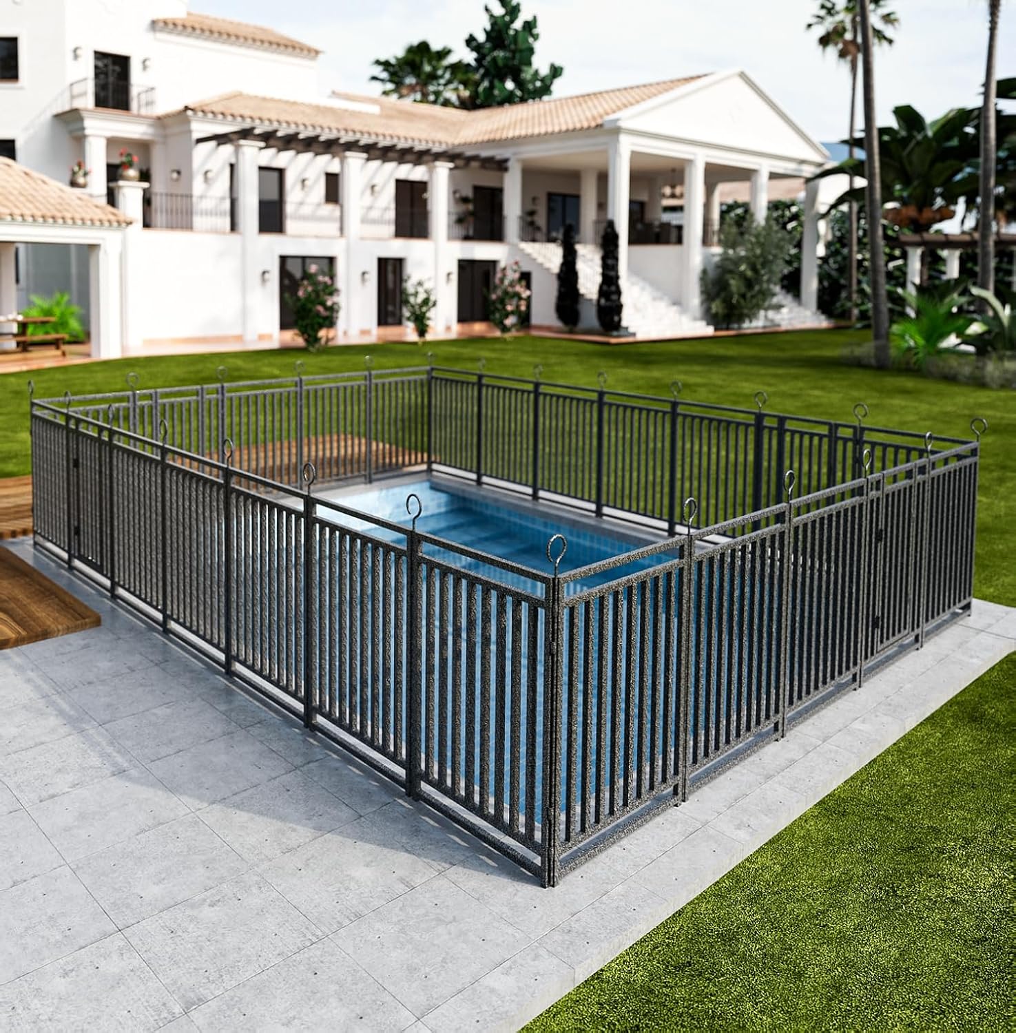 54ft (L) × 47in (H), 21 Panels & 3 Gates Removable Pool Fence, Robust In-Ground Safety Fence for Pools, Pets & Children, Weatherproof Metal Pool Fence with Double-Lock Gate