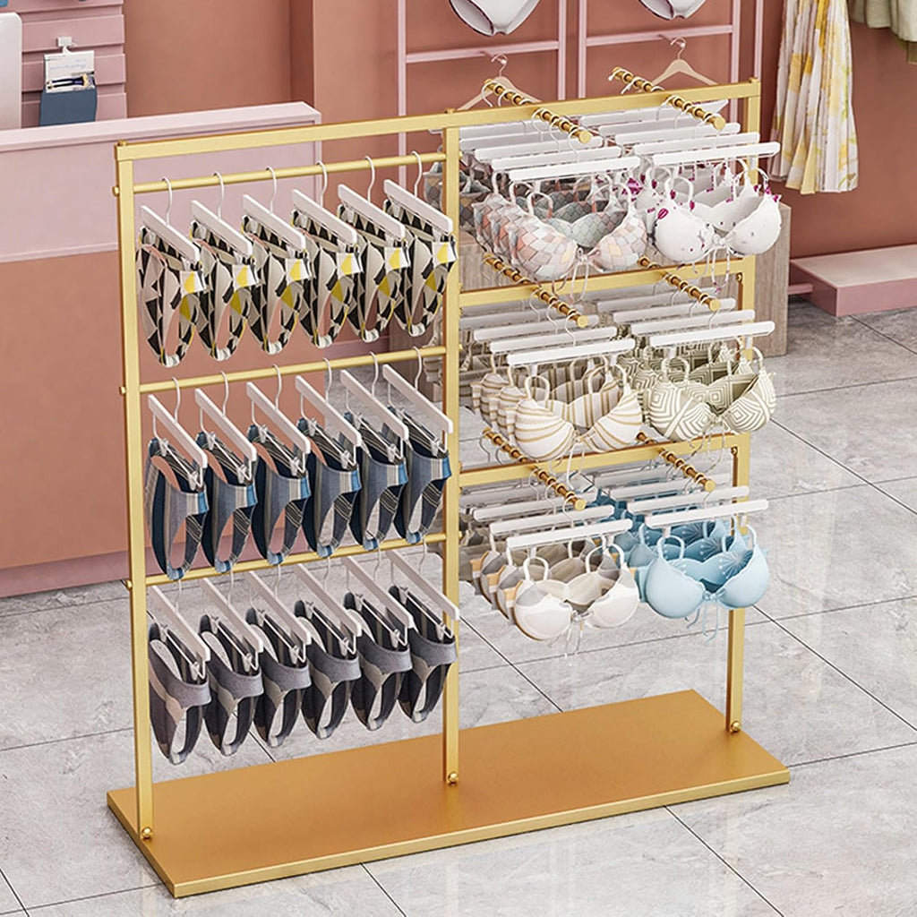 Commercial Metal Clothes Rack Garment Rack Freestanding Underwear Storage Shlef, Heavy Duty Clothing Rack, Coat Rail Display Stand Boutique Hanger with 3 Tier STO(Gold