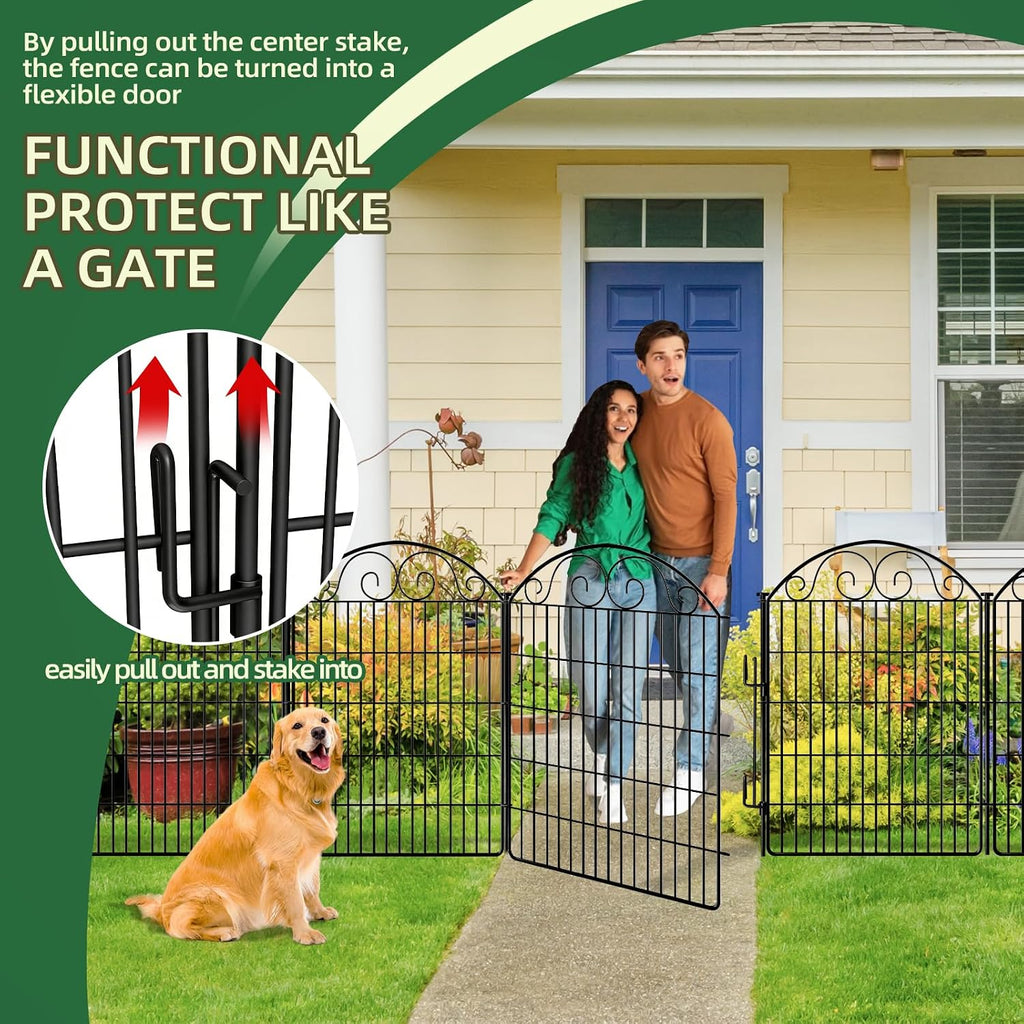 COLRASN 10 Panels No Dig Decorative Garden Dog Fence Outdoor for Yard, 40in(H) x 24.16ft(W) with Latch Tall Animal Barrier Fenceing Panels, Rustproof Ground Stakes Temporary Wire Screen for Patio