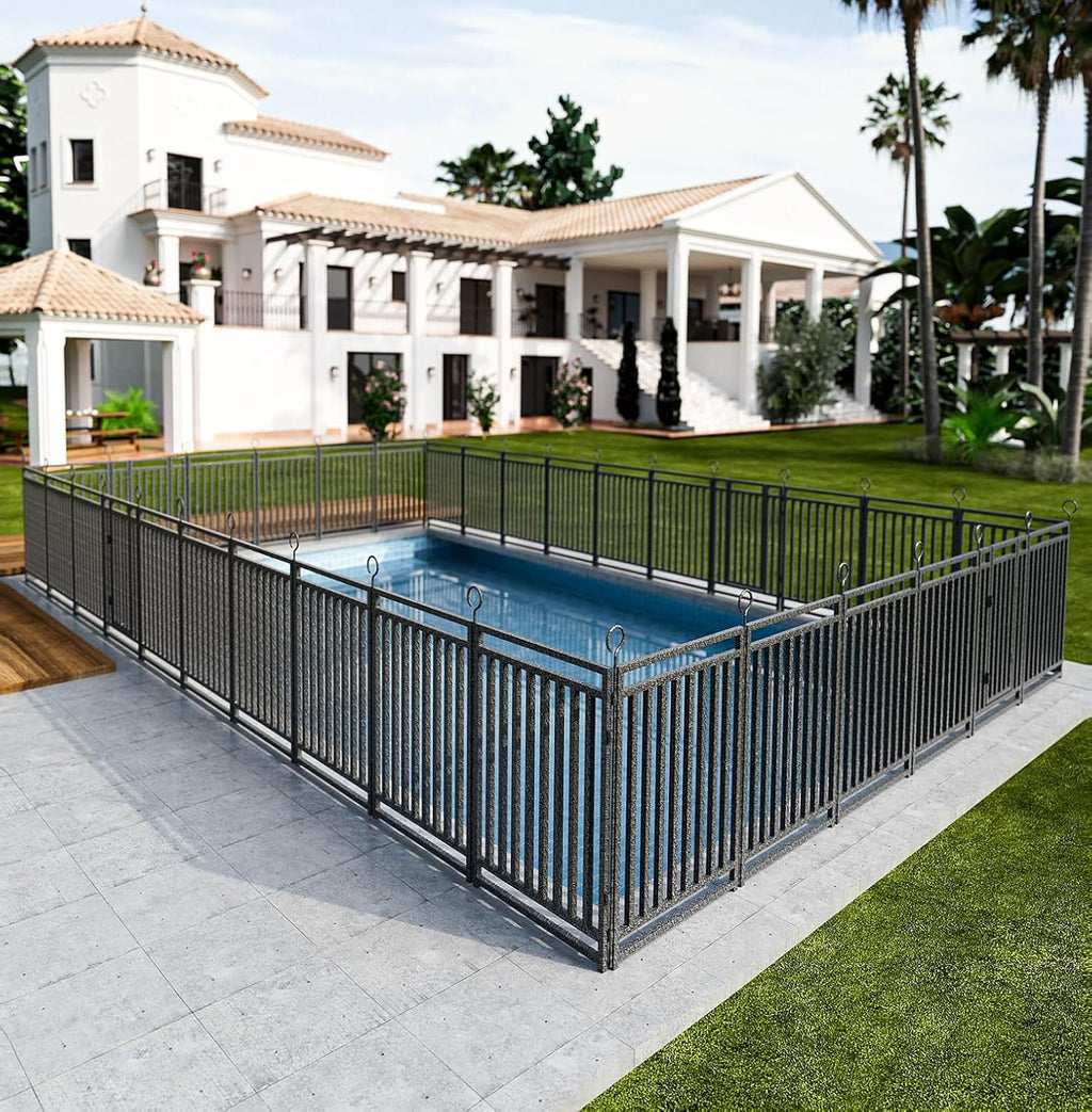 72ft (L) × 47in (H), 28 Panels & 4 Gates Removable Pool Fence, Robust In-Ground Safety Fence for Pools, Pets & Children, Weatherproof Metal Pool Fence with Double-Lock Gate