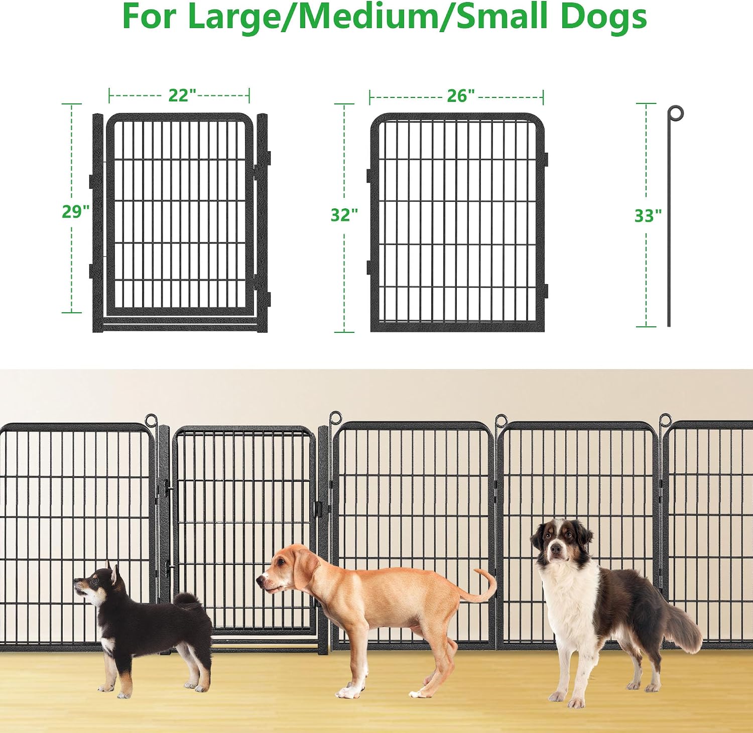 Dog Playpen Outdoor, 32' Height 14 Panels Pet Fence with Low Threshold Full Gate, Large Dog Fence Outdoor for Yard, Heavy Duty Pet Playpen Metal Play Pen Fence for RV Camping