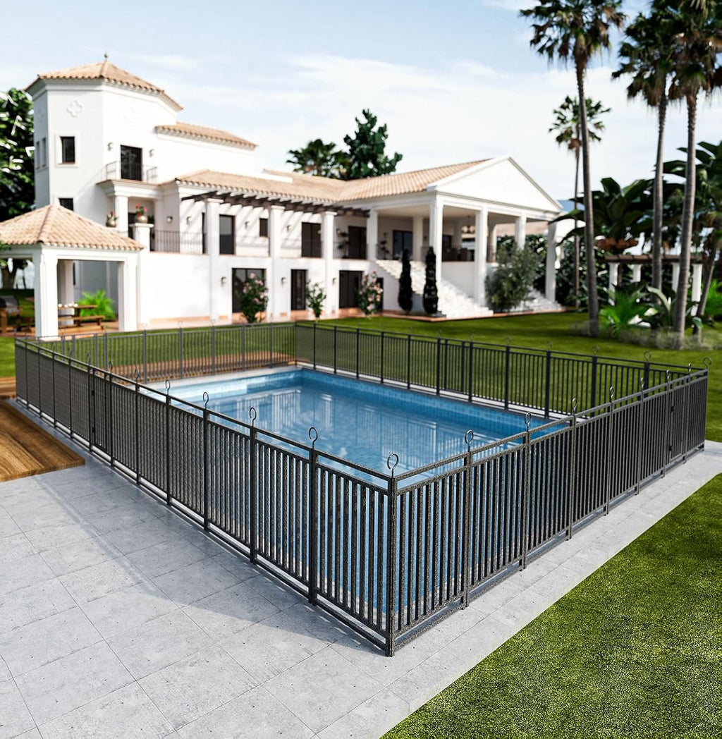 110ft (L) × 47in (H), 42 Panels & 6 Gates Removable Pool Fence, Robust In-Ground Safety Fence for Pools, Pets & Children, Weatherproof Metal Pool Fence with Double-Lock Gate