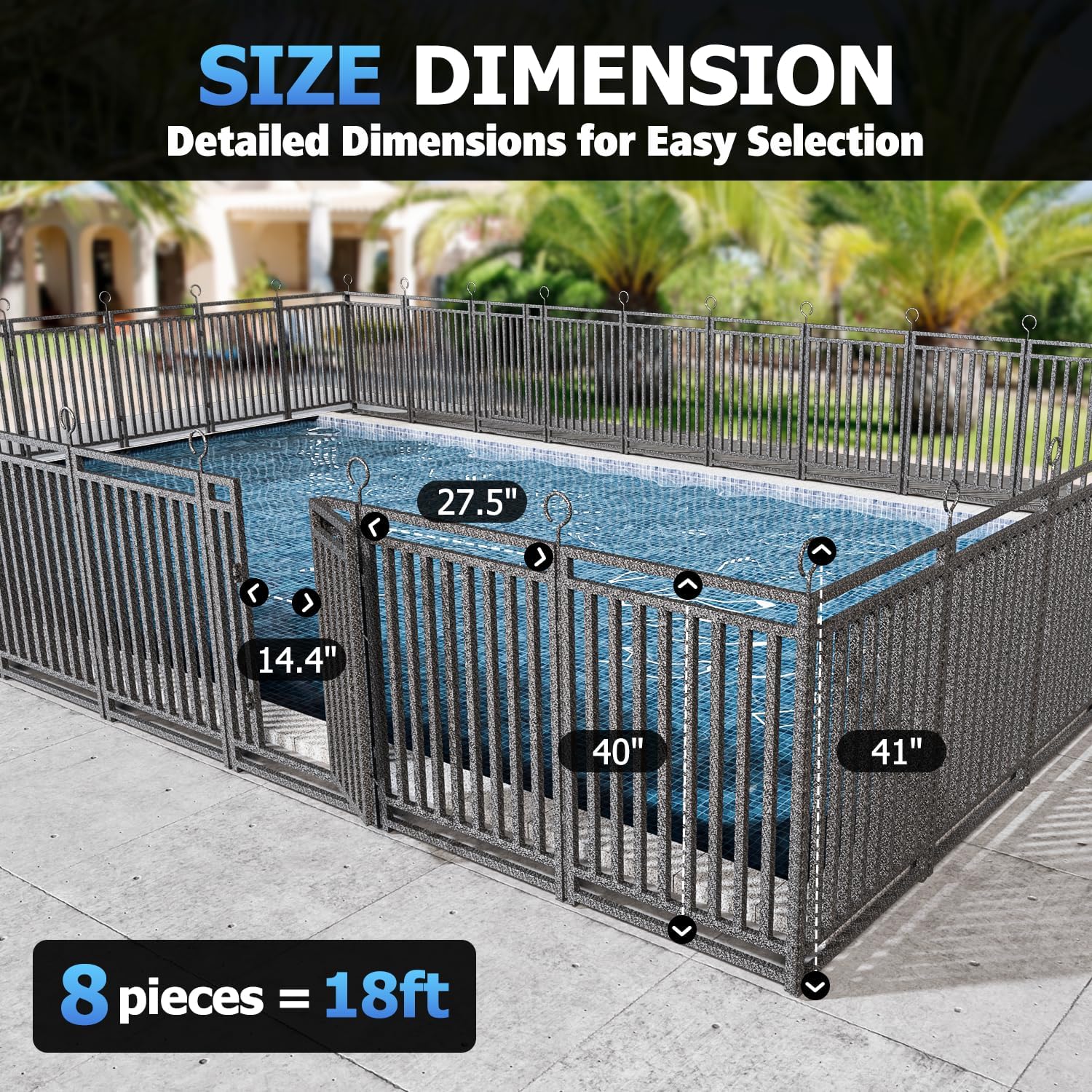 Metal Swimming Pool Fence 54ft (L) × 40in (H) with 21 Panels & 3 Gates, in Ground Pool Safety Fence, Protective Barrier with Reinforced Stakes, Compatible with Patios & Gardens, Black-Silver