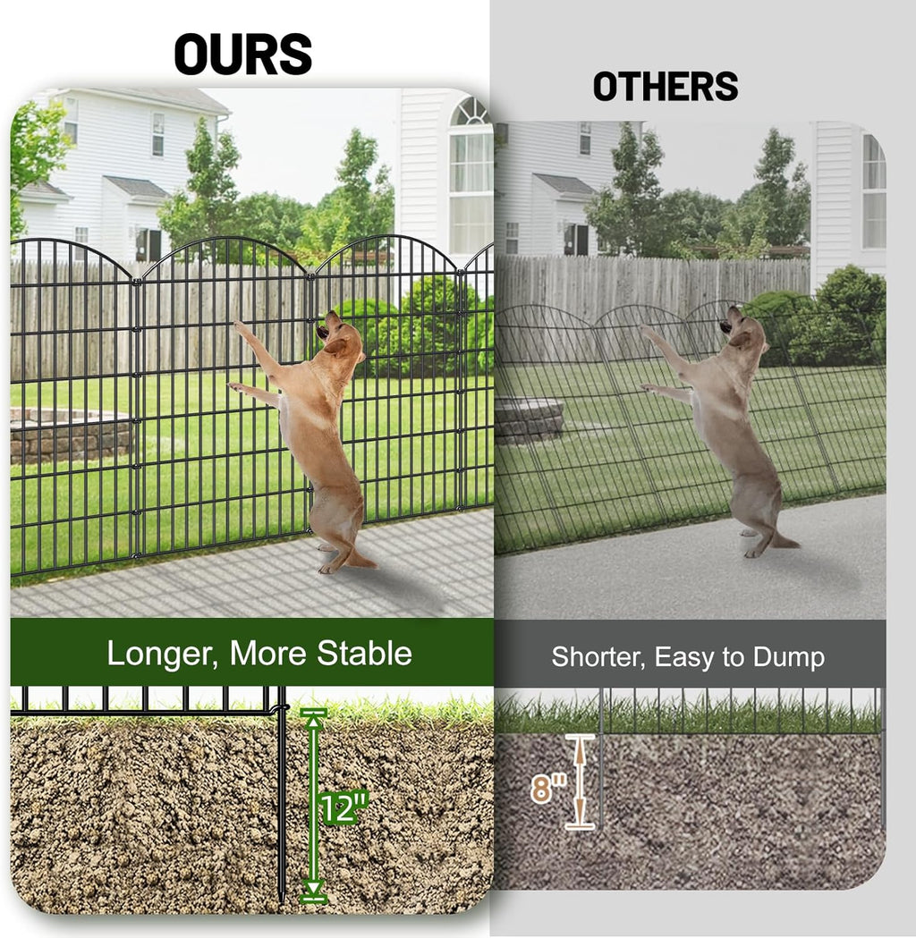 FOREHOGAR Metal Garden Fence 48in (H) x 20.3ft (L), 8 Panels + 9 Stakes Dog Fence Border Fence Animal Barrier, No Dig Garden Fencing for Yard Flower Bed Lawn Patio Outdoor, CTW4808 Black