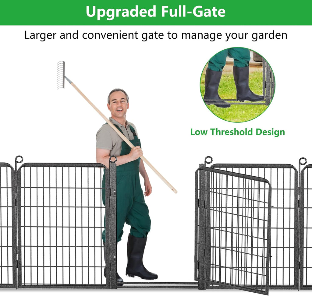 Decorative Garden Fence with Gate, 40 in(H) x 77 ft(L) Rustproof Metal Fence Panels No Dig Fence with Full Panel Gate, Dog Fence Outdoor for Yard, Animal Barrier Garden Fencing for Yard